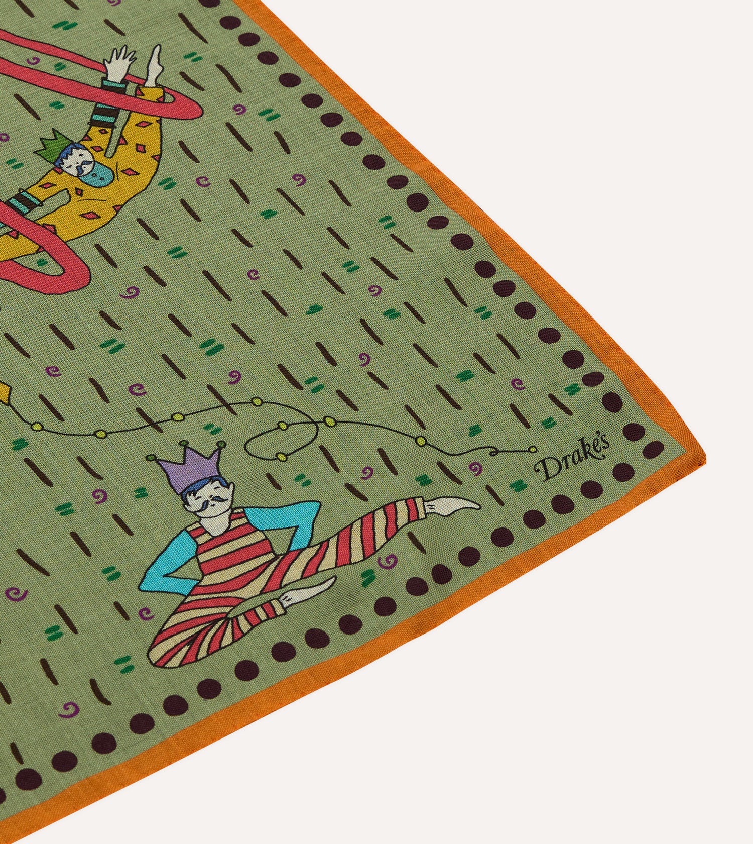 Olive Acrobat Print Wool-Silk Bandana