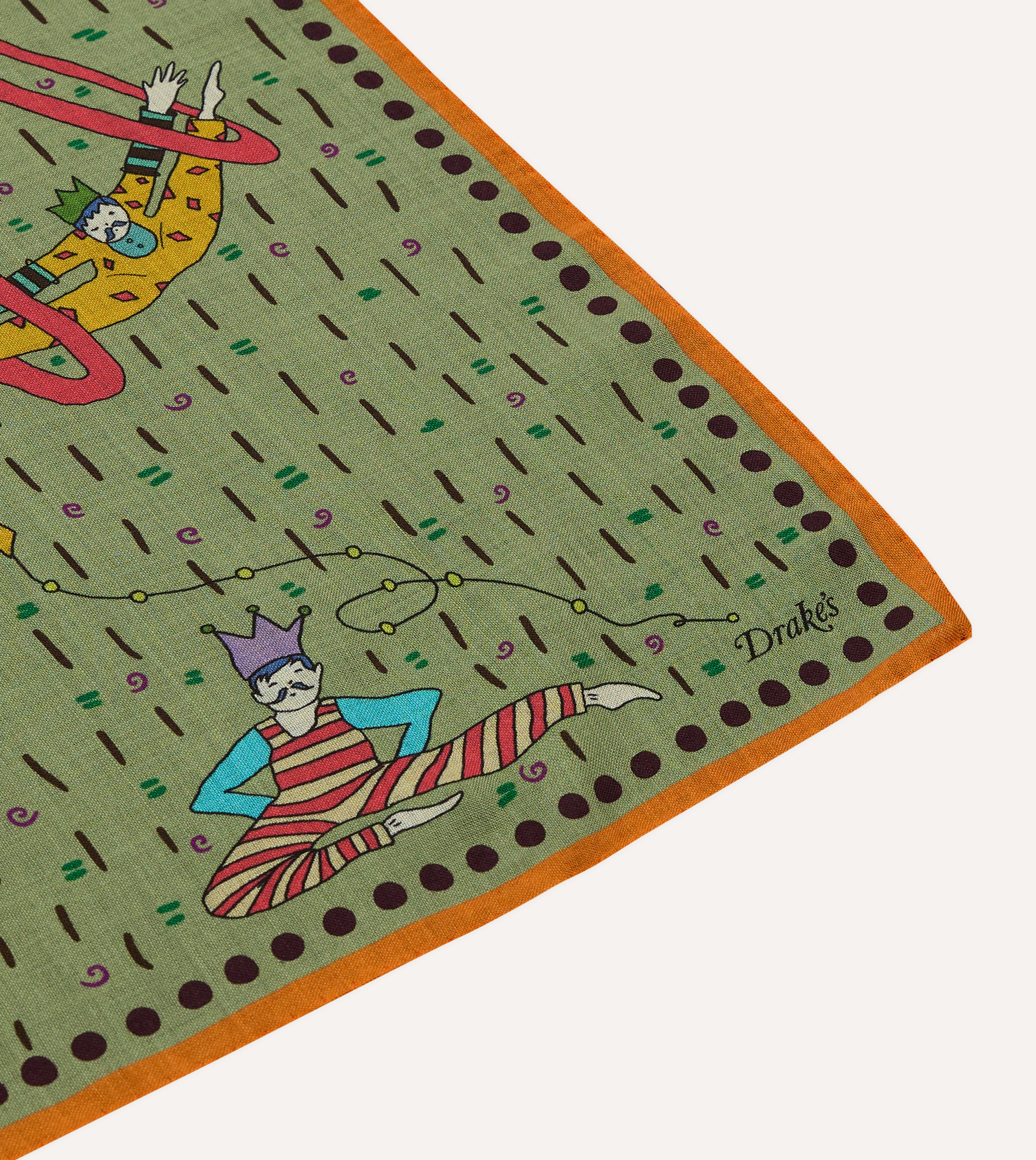 Olive Acrobat Print Wool-Silk Bandana