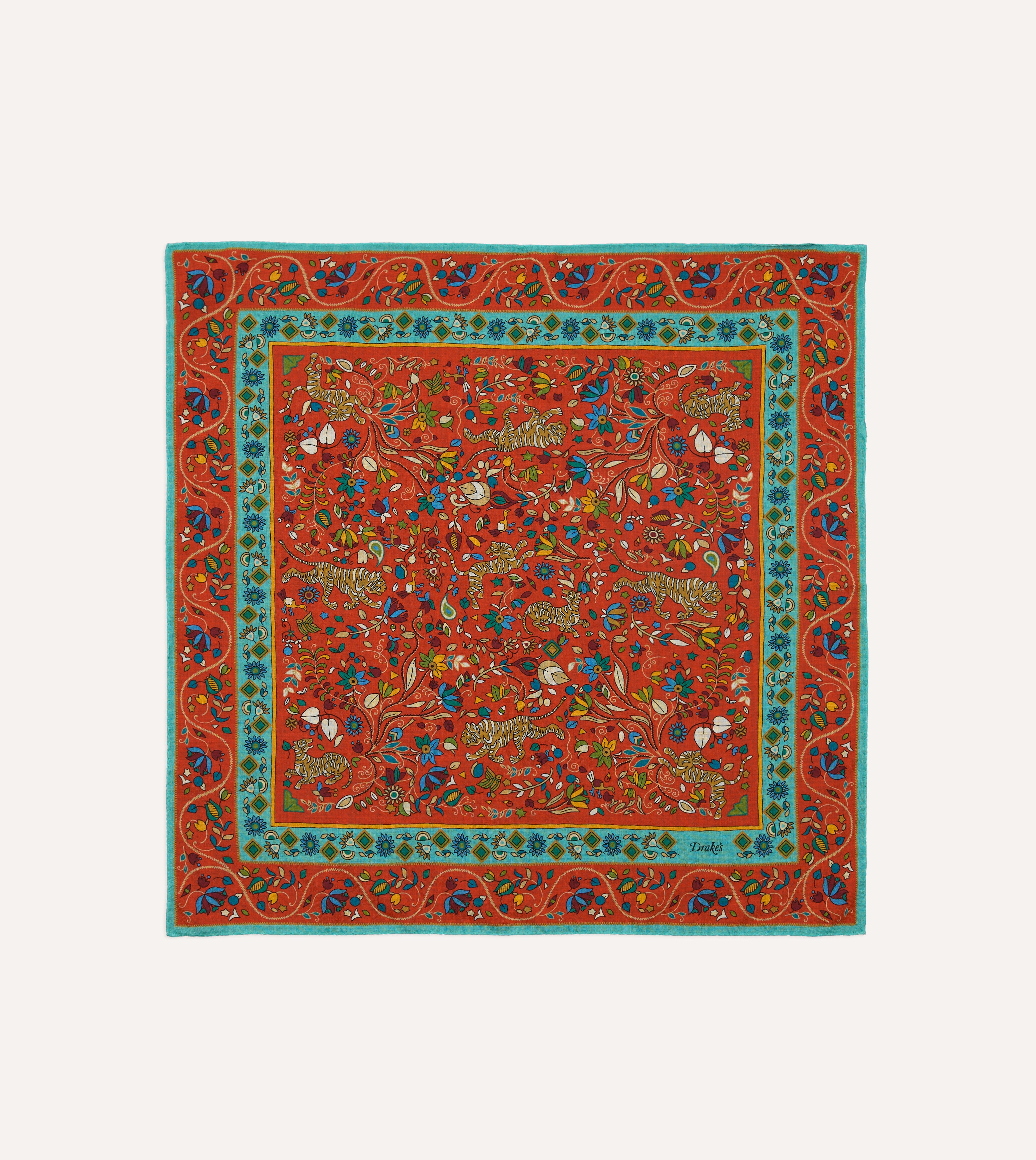 Red Tiger Garden Print Wool-Silk Bandana – Drakes US