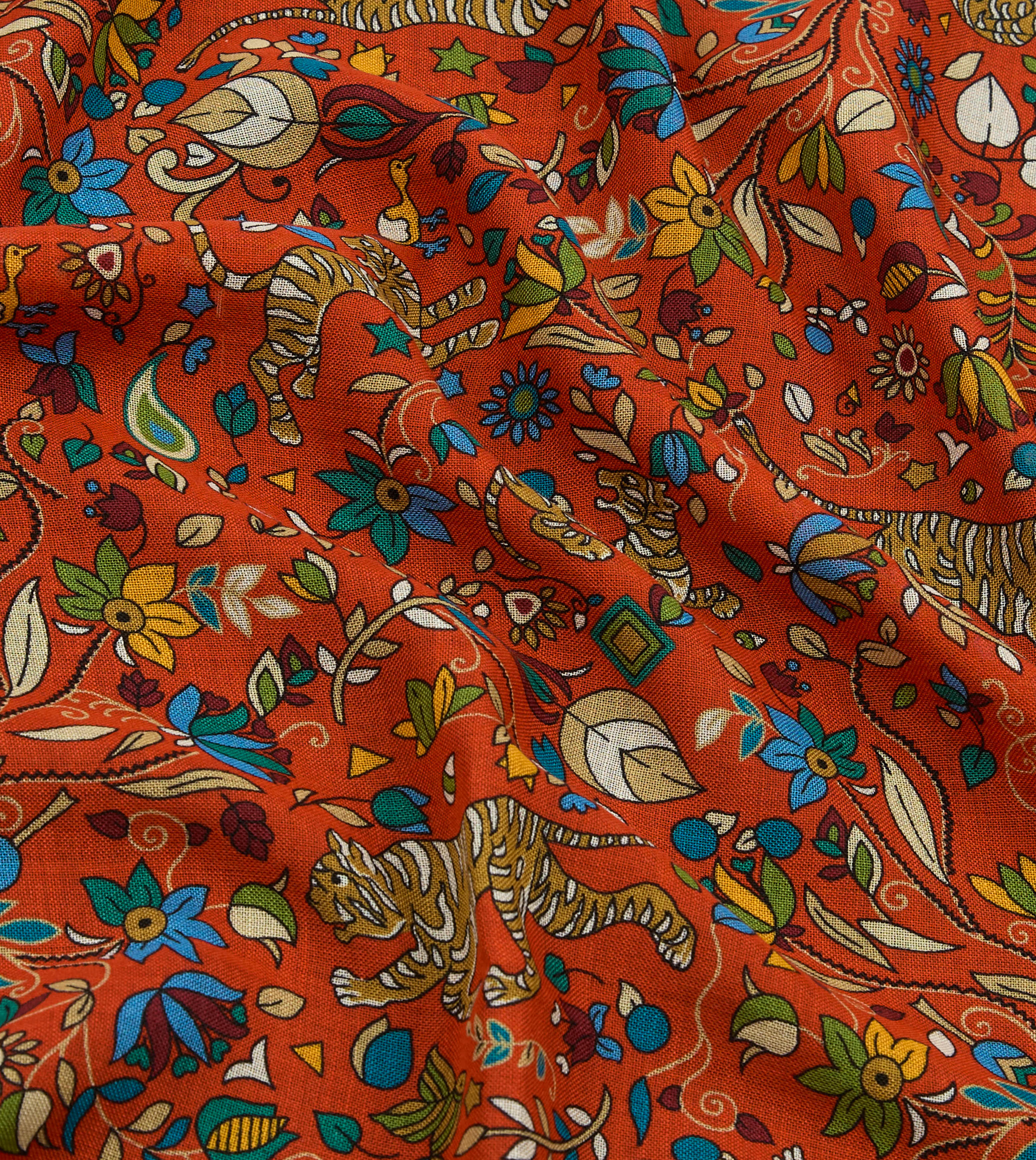 Red Tiger Garden Print Wool-Silk Bandana – Drakes US