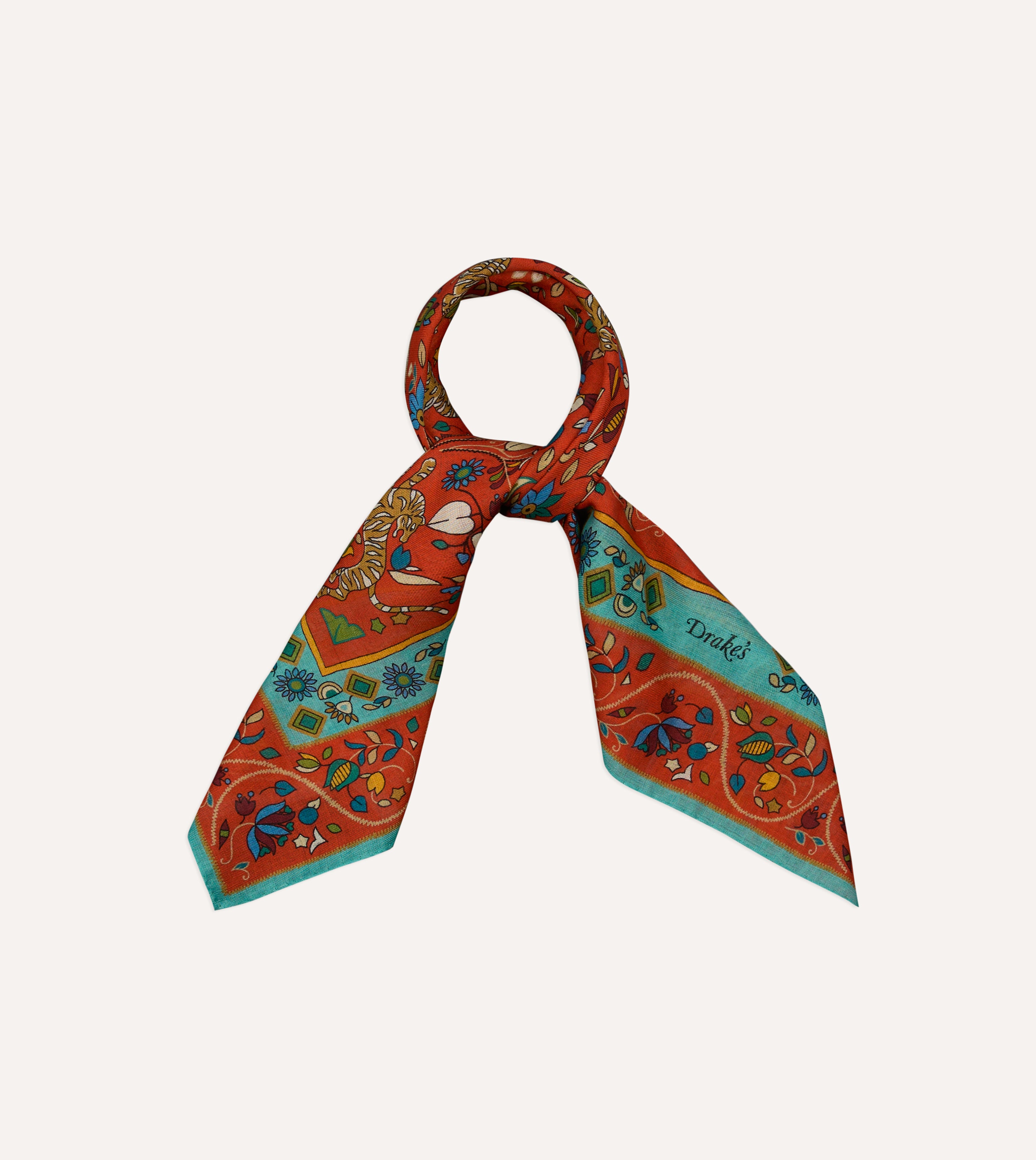 Red Tiger Garden Print Wool-Silk Bandana – Drakes US