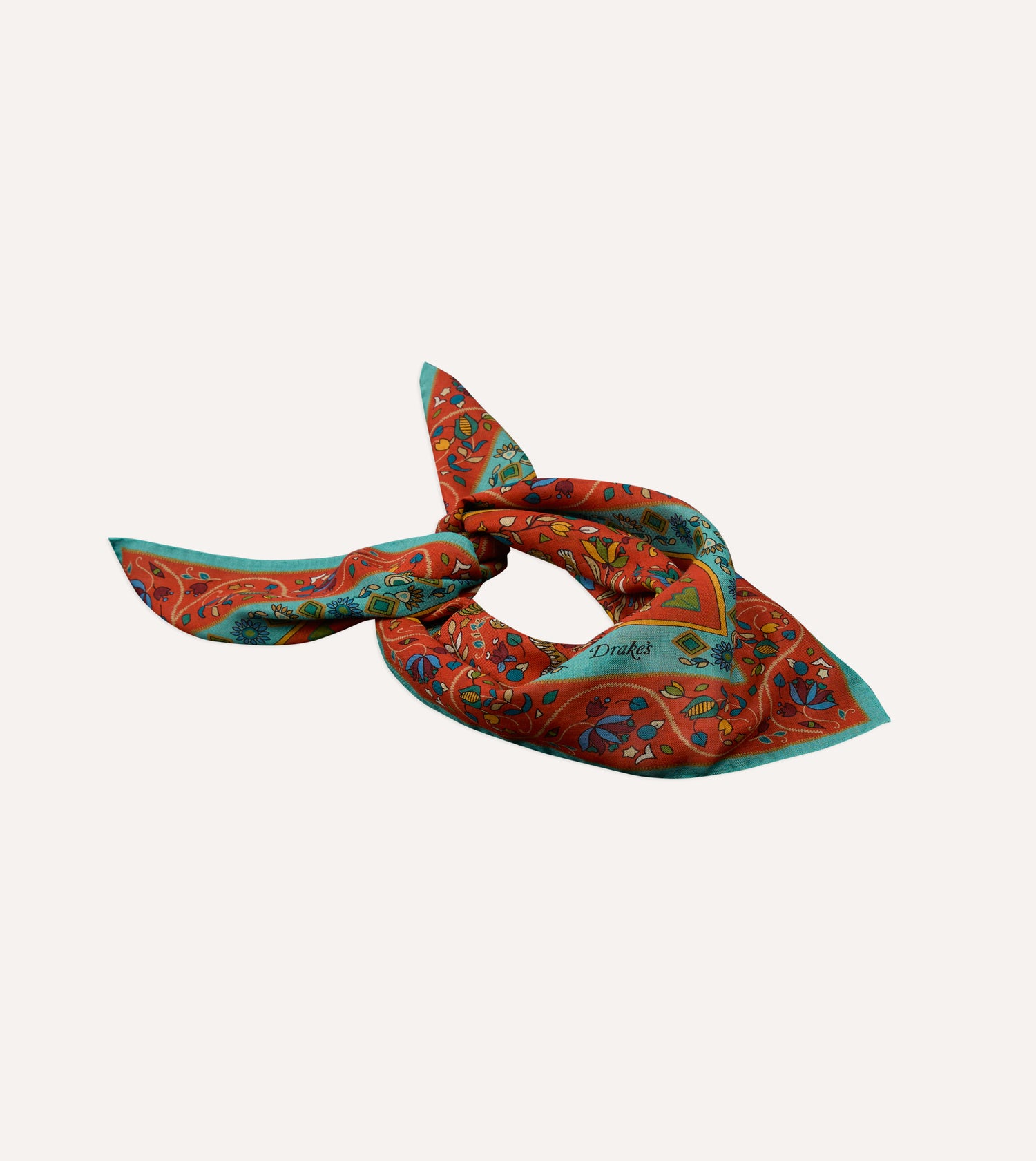 Red Tiger Garden Print Wool-Silk Bandana