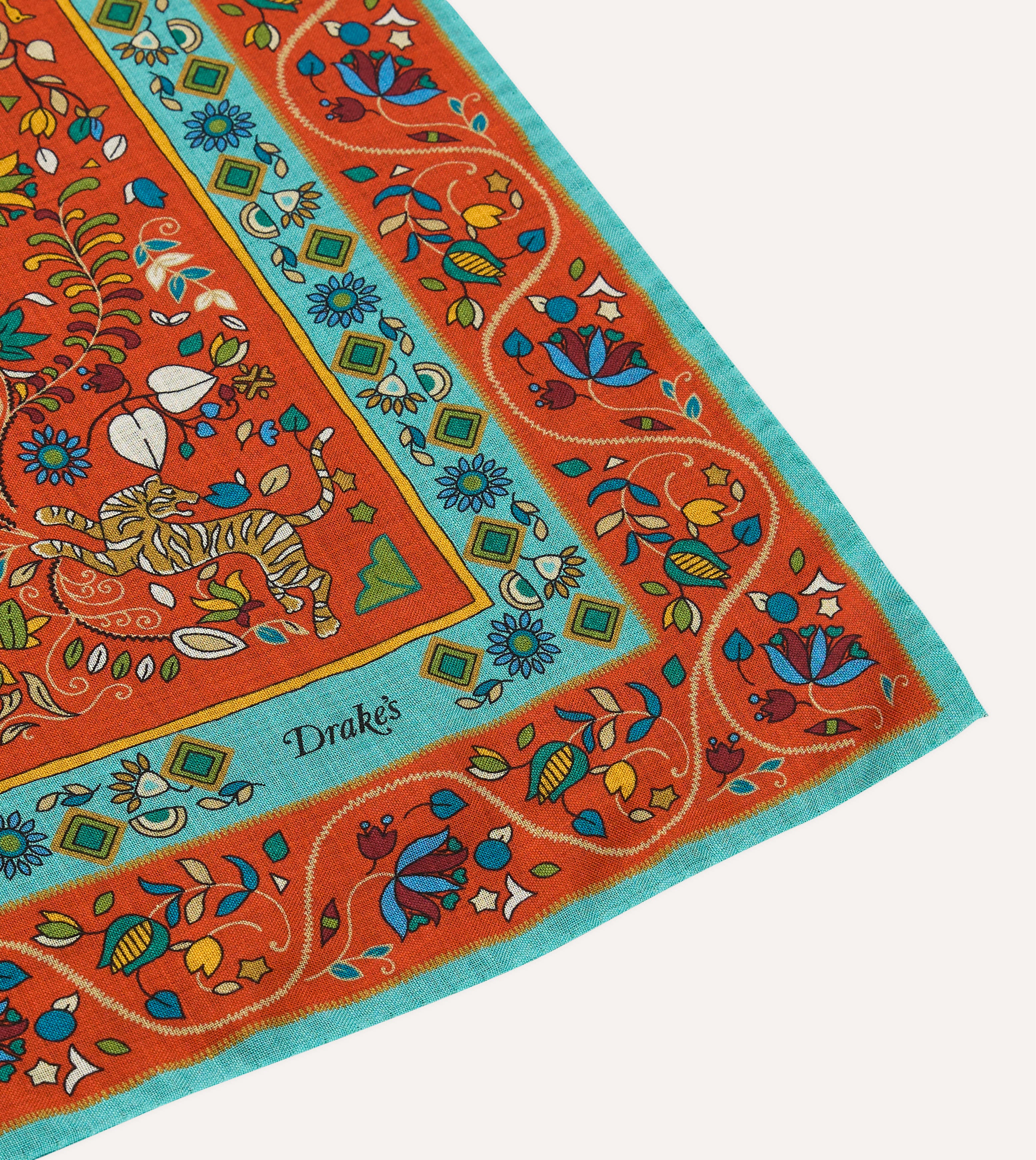 Red Tiger Garden Print Wool-Silk Bandana – Drakes US