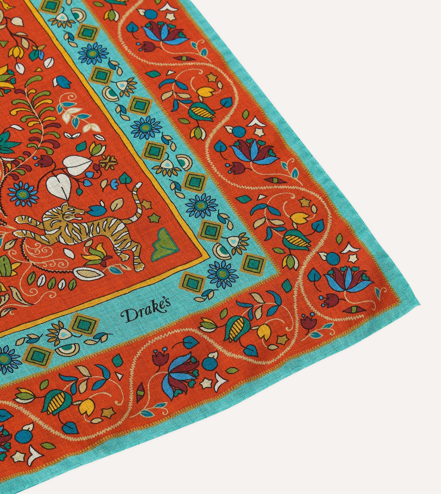 Red Tiger Garden Print Wool-Silk Bandana