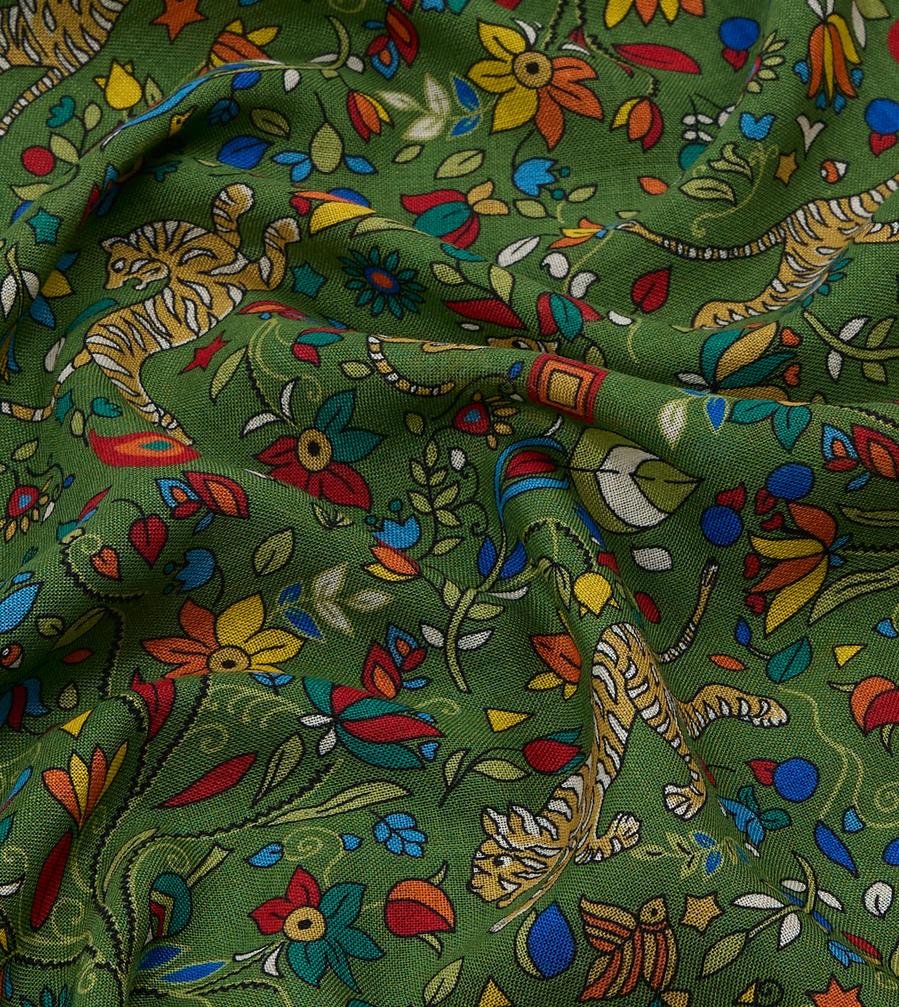 Green Tiger Garden Print Wool-Silk Bandana – Drakes US