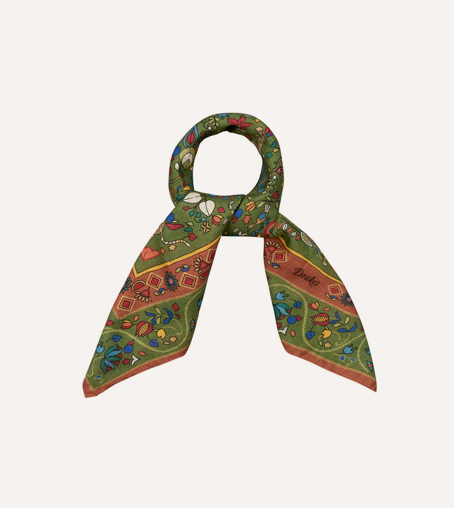 Green Tiger Garden Print Wool-Silk Bandana