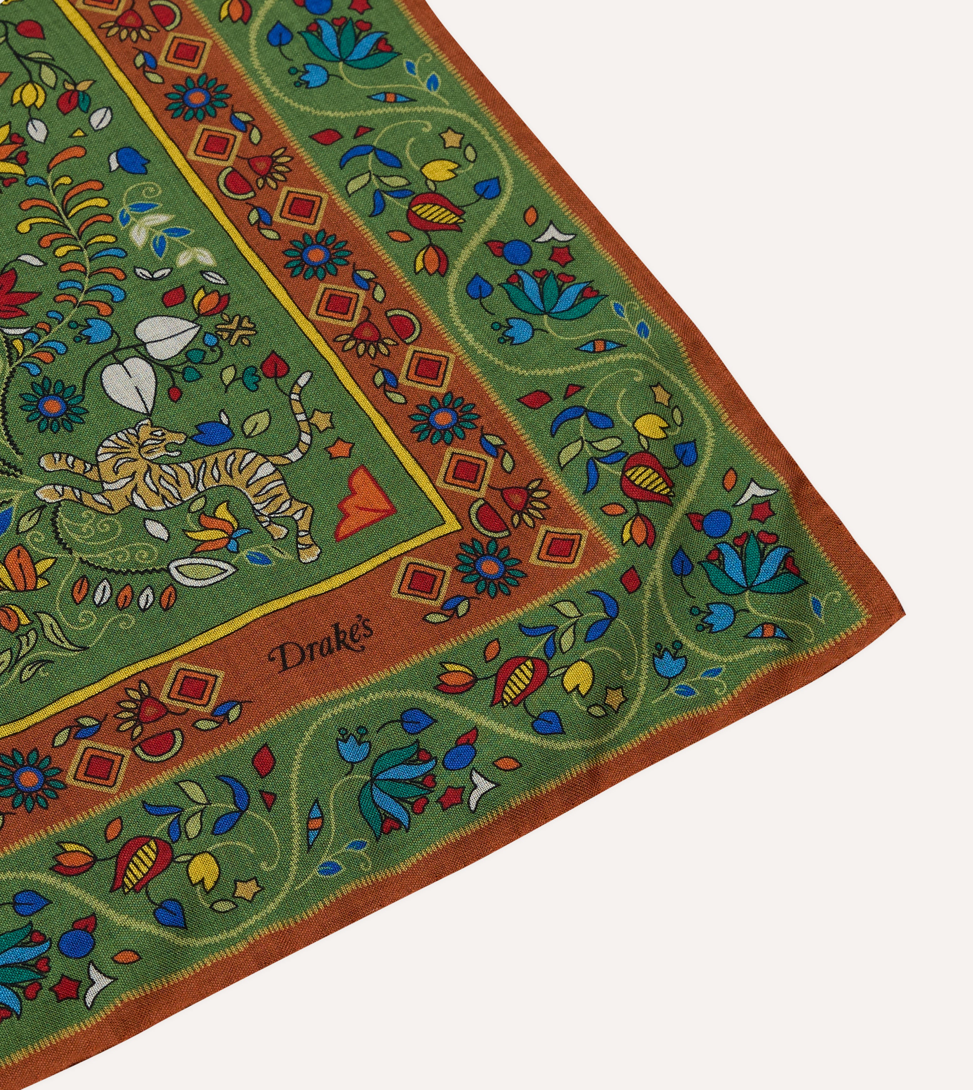 Green Tiger Garden Print Wool-Silk Bandana