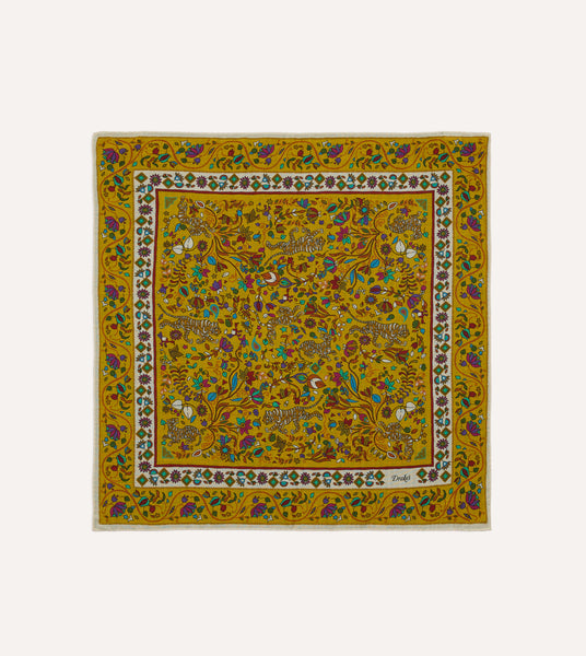 Yellow Tiger Garden Print Wool-Silk Bandana – Drakes US