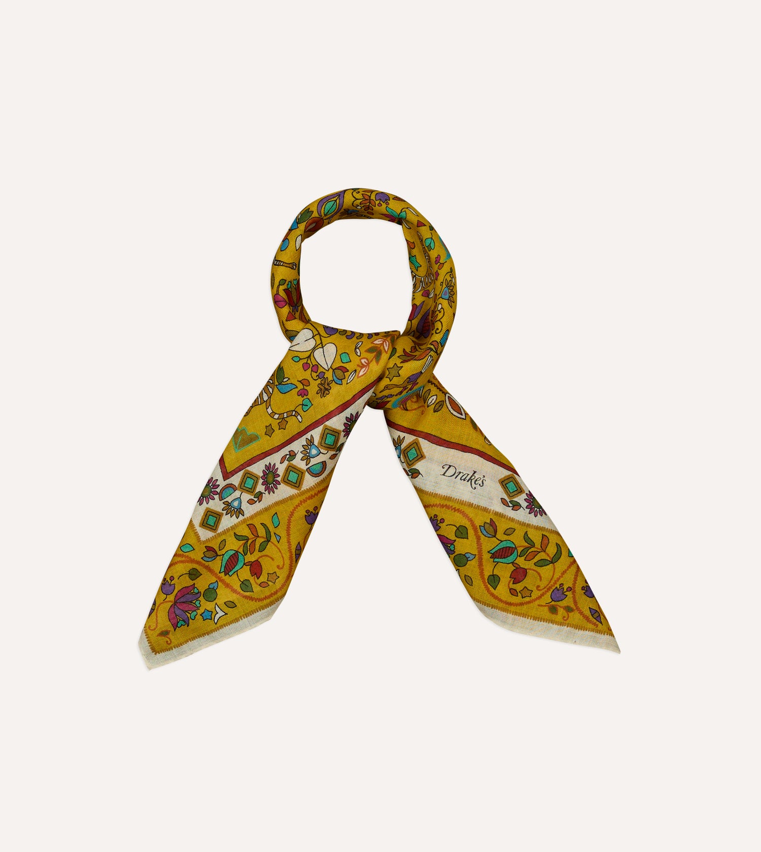 Yellow Tiger Garden Print Wool-Silk Bandana