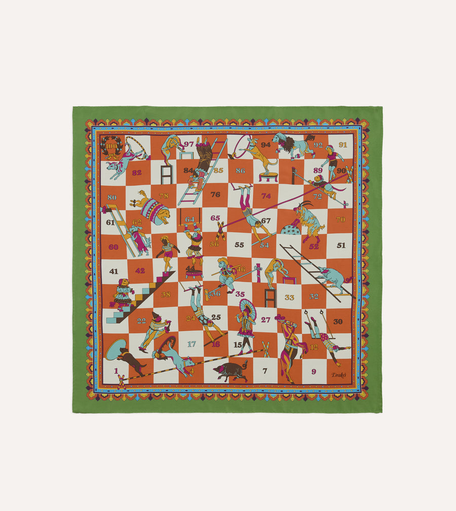 Green Snakes and Ladders Print Silk Bandana