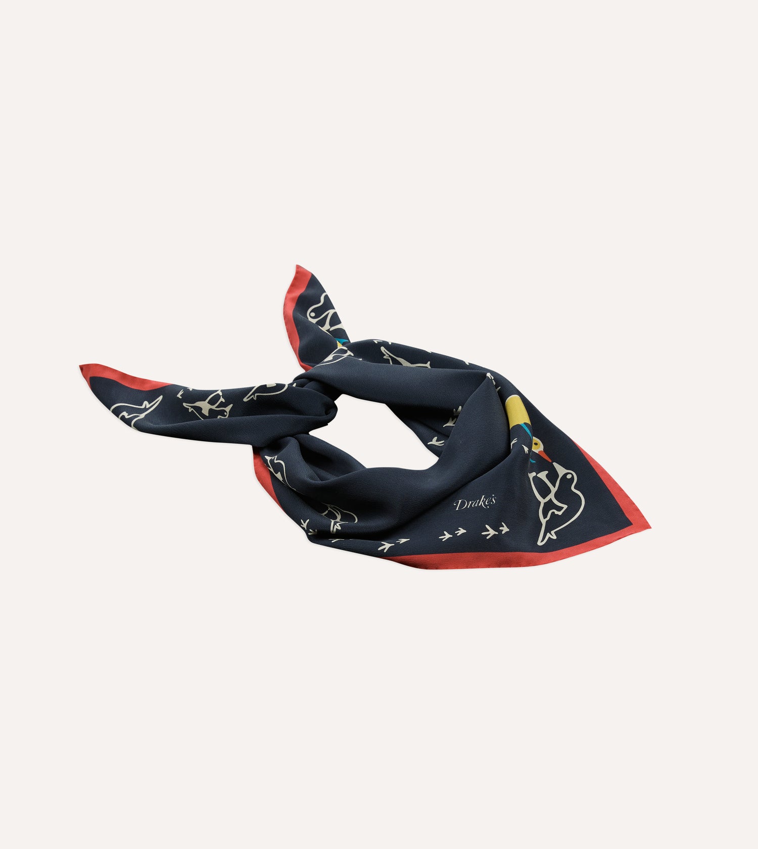 Navy Oyster Catcher Print Silk Bandana