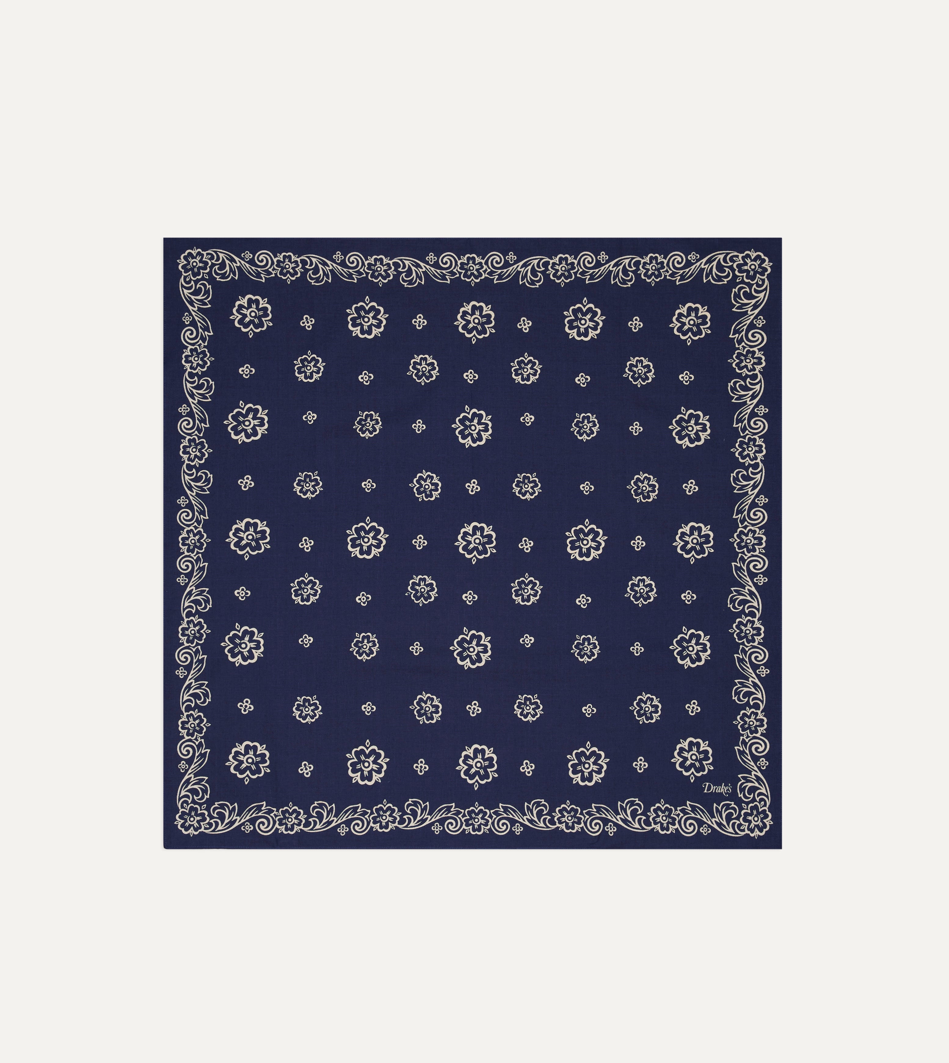 Indigo Flower Print Cotton Bandana