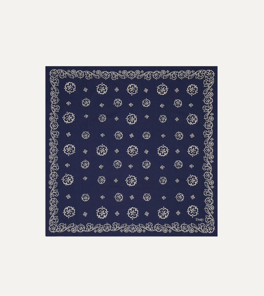 Indigo Flower Print Cotton Bandana