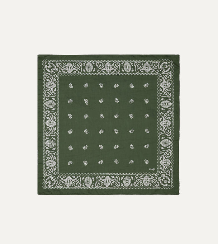 Olive Paisley Cotton-Silk Bandana