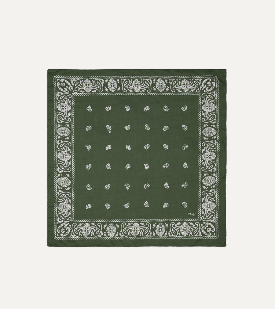 Olive Paisley Cotton-Silk Bandana