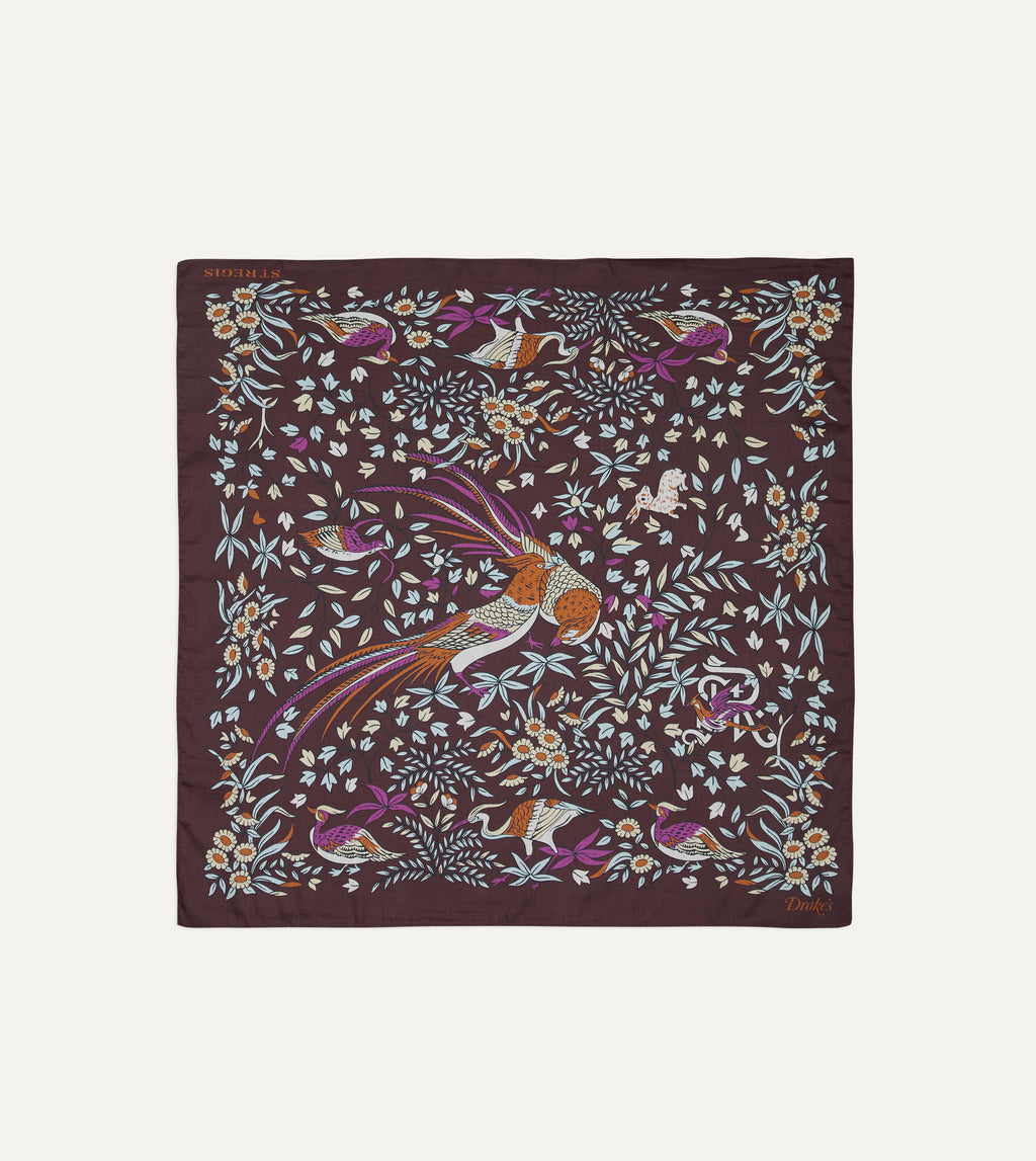 DRAKES シルク×コットン スカーフ Drake's for St. Regis Birds of Paradise Print Cotton-Silk Bandana