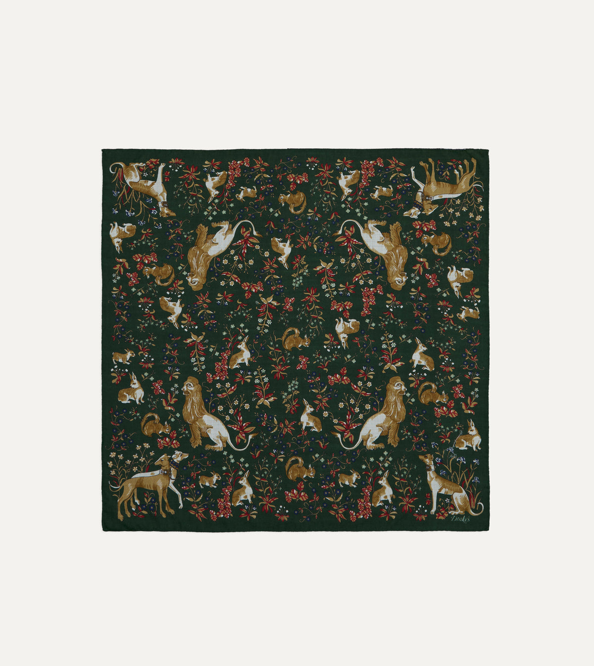 Olive Lion Tapestry Print Wool-Silk Bandana