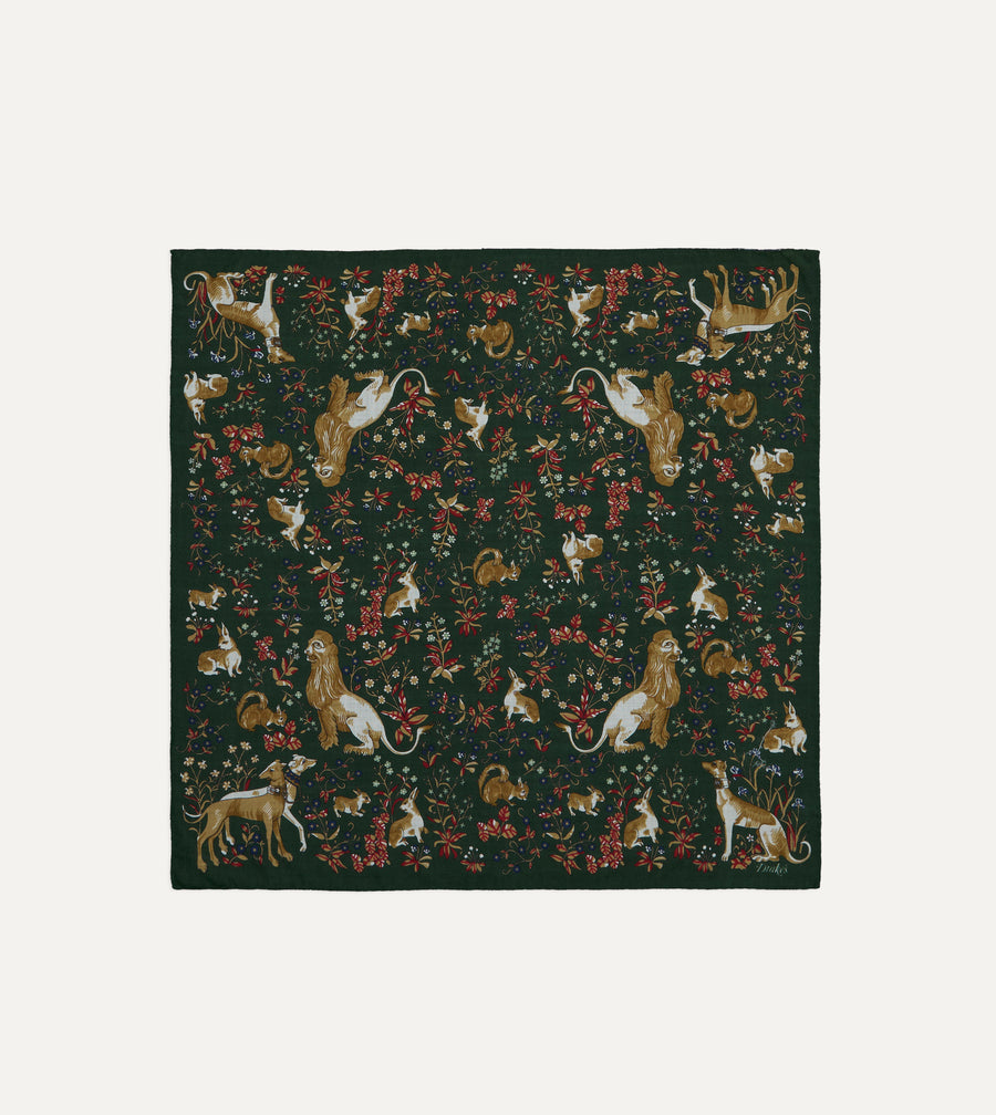Olive Lion Tapestry Print Wool-Silk Bandana