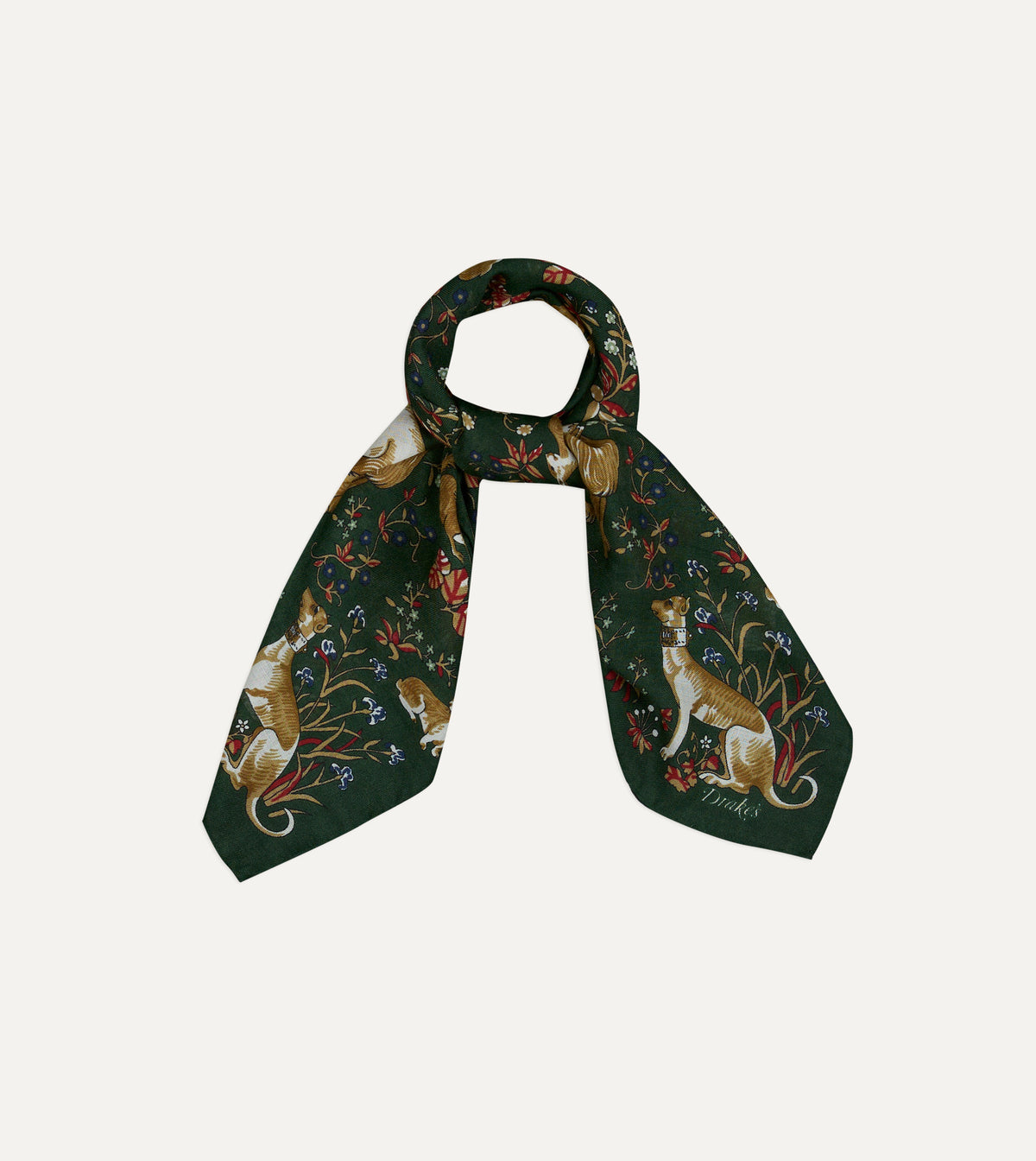 Olive Lion Tapestry Print Wool-Silk Bandana