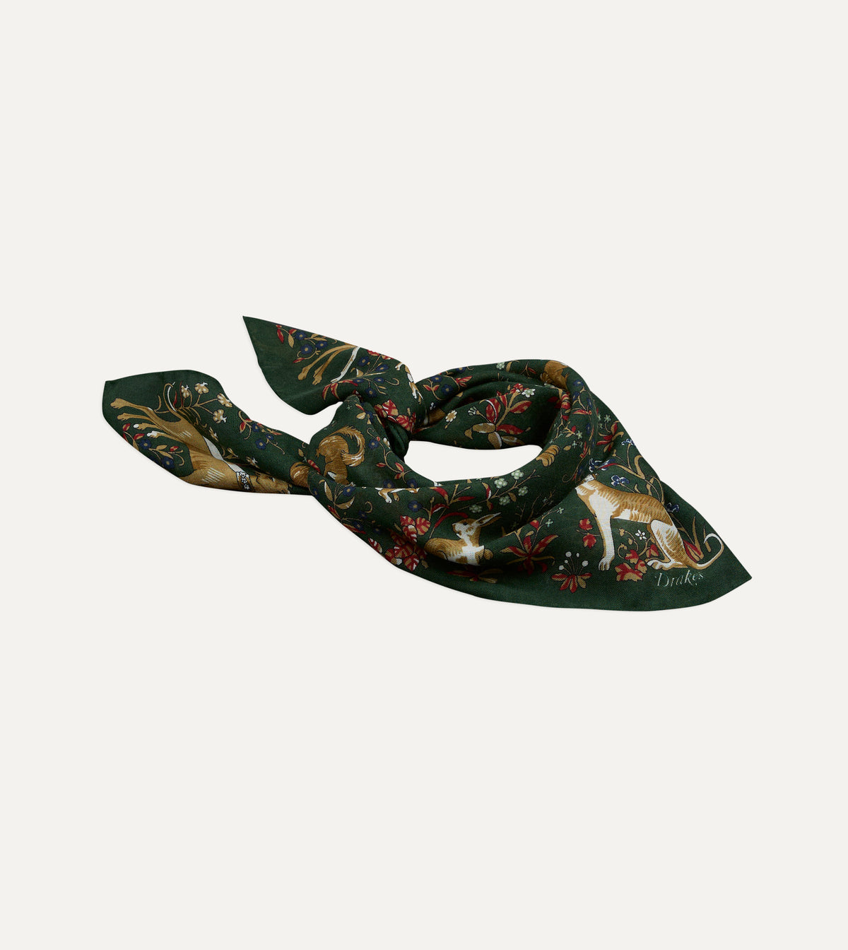 Olive Lion Tapestry Print Wool-Silk Bandana