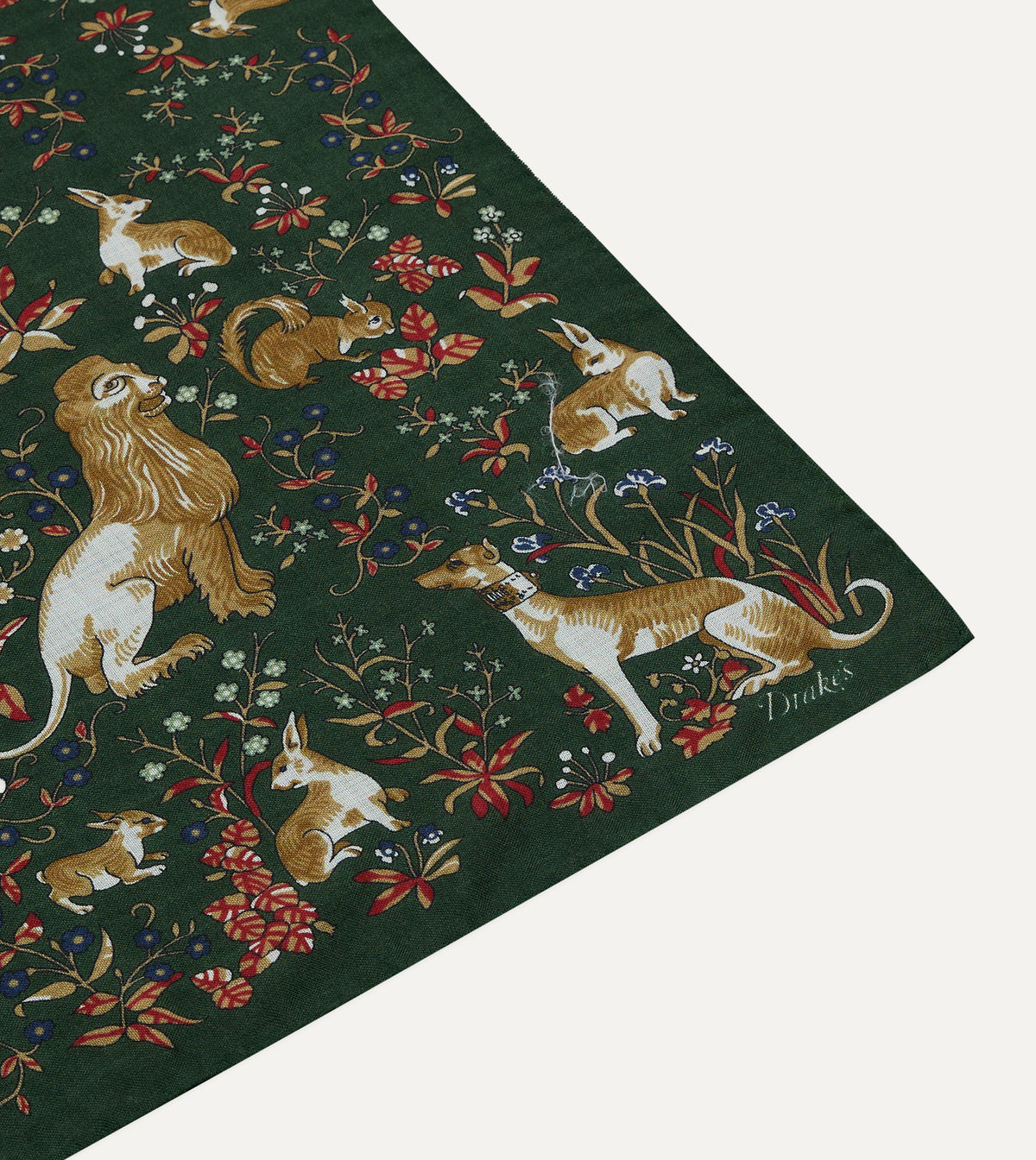 Olive Lion Tapestry Print Wool-Silk Bandana