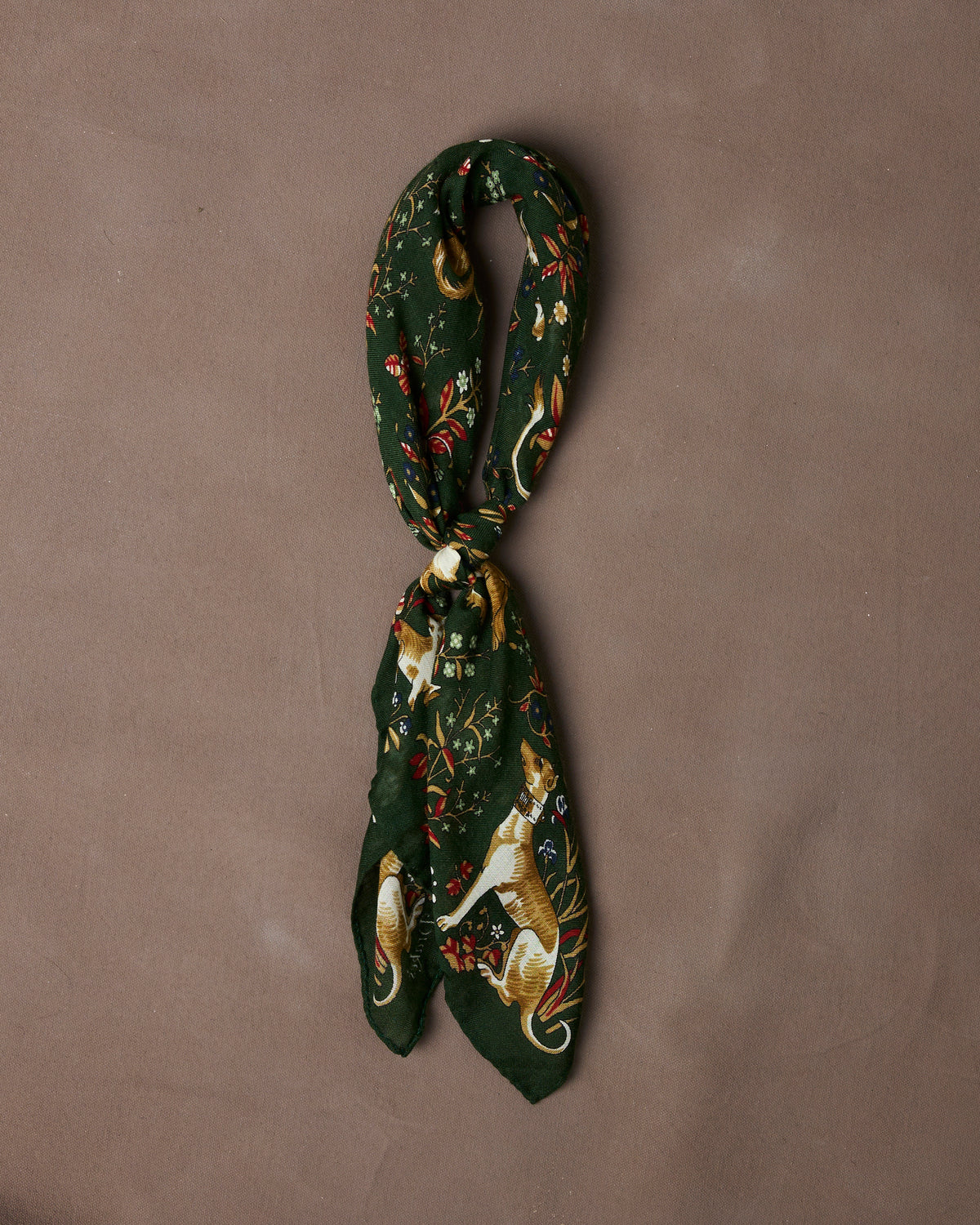 Olive Lion Tapestry Print Wool-Silk Bandana