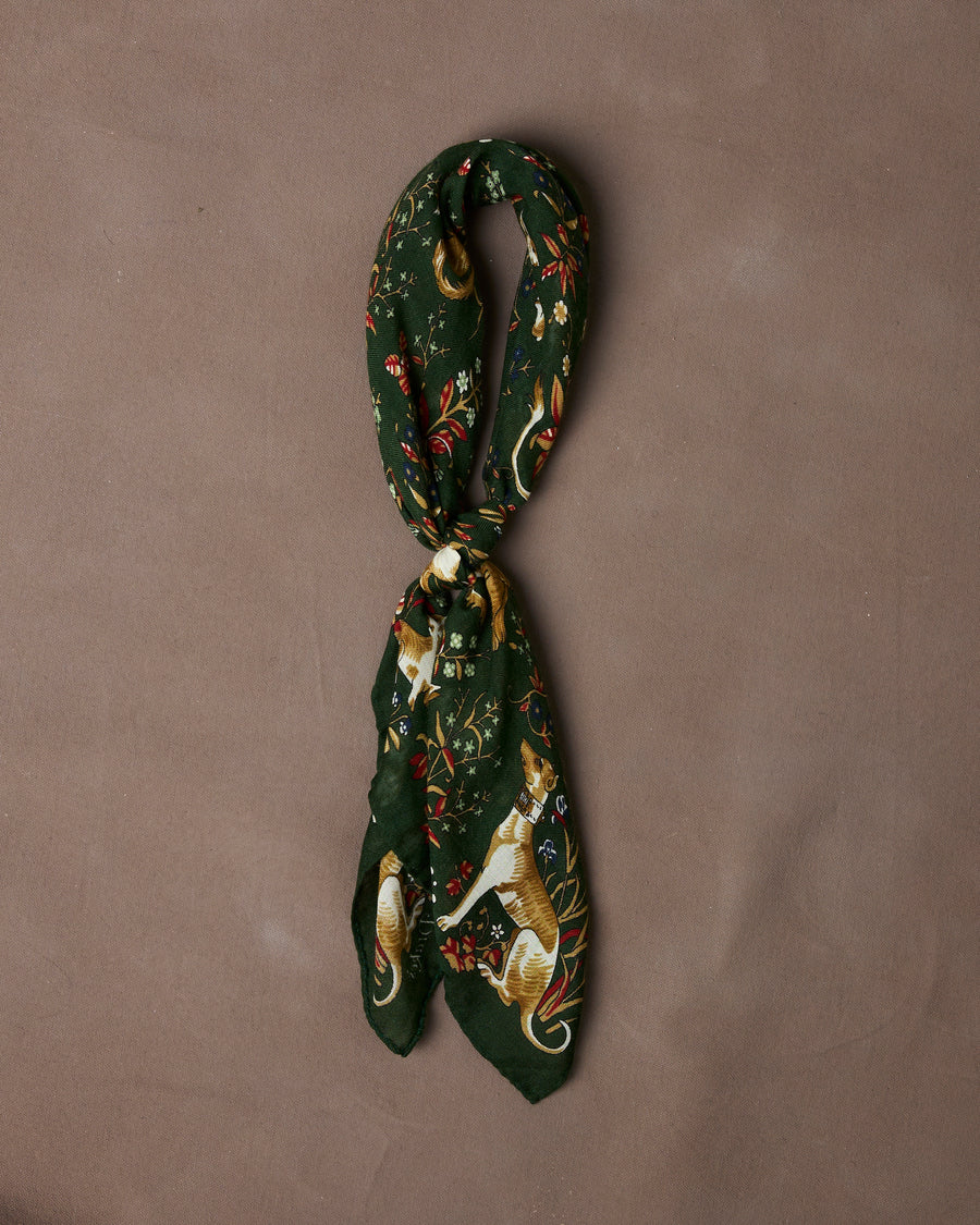 Olive Lion Tapestry Print Wool-Silk Bandana