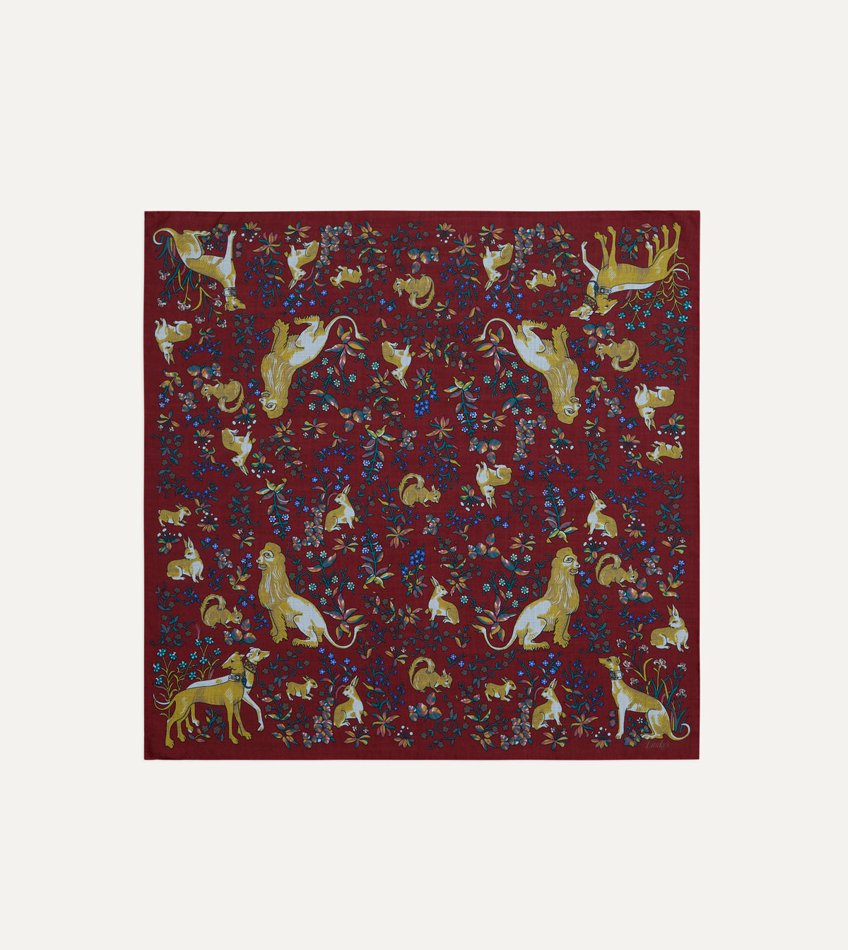 Red Lion Tapestry Print Wool-Silk Bandana