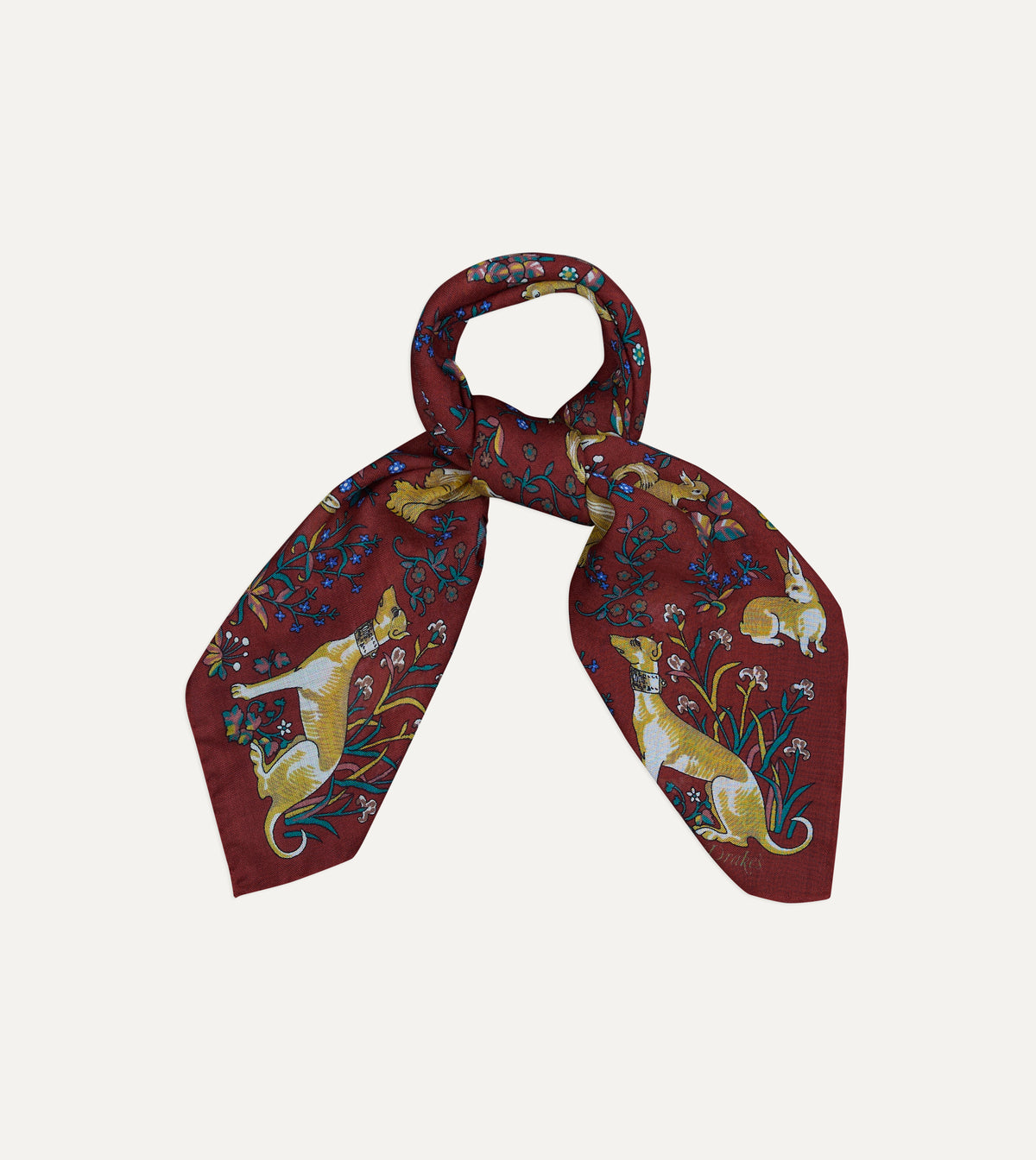 Red Lion Tapestry Print Wool-Silk Bandana
