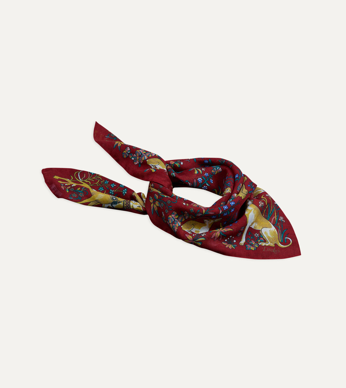 Red Lion Tapestry Print Wool-Silk Bandana