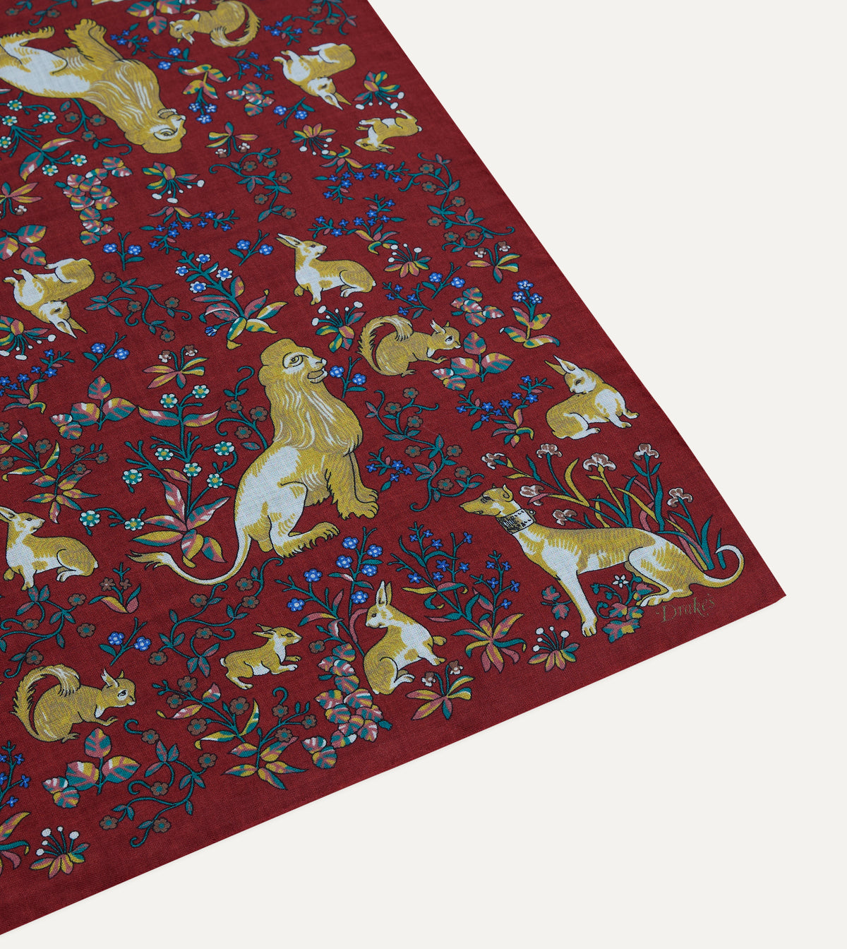 Red Lion Tapestry Print Wool-Silk Bandana