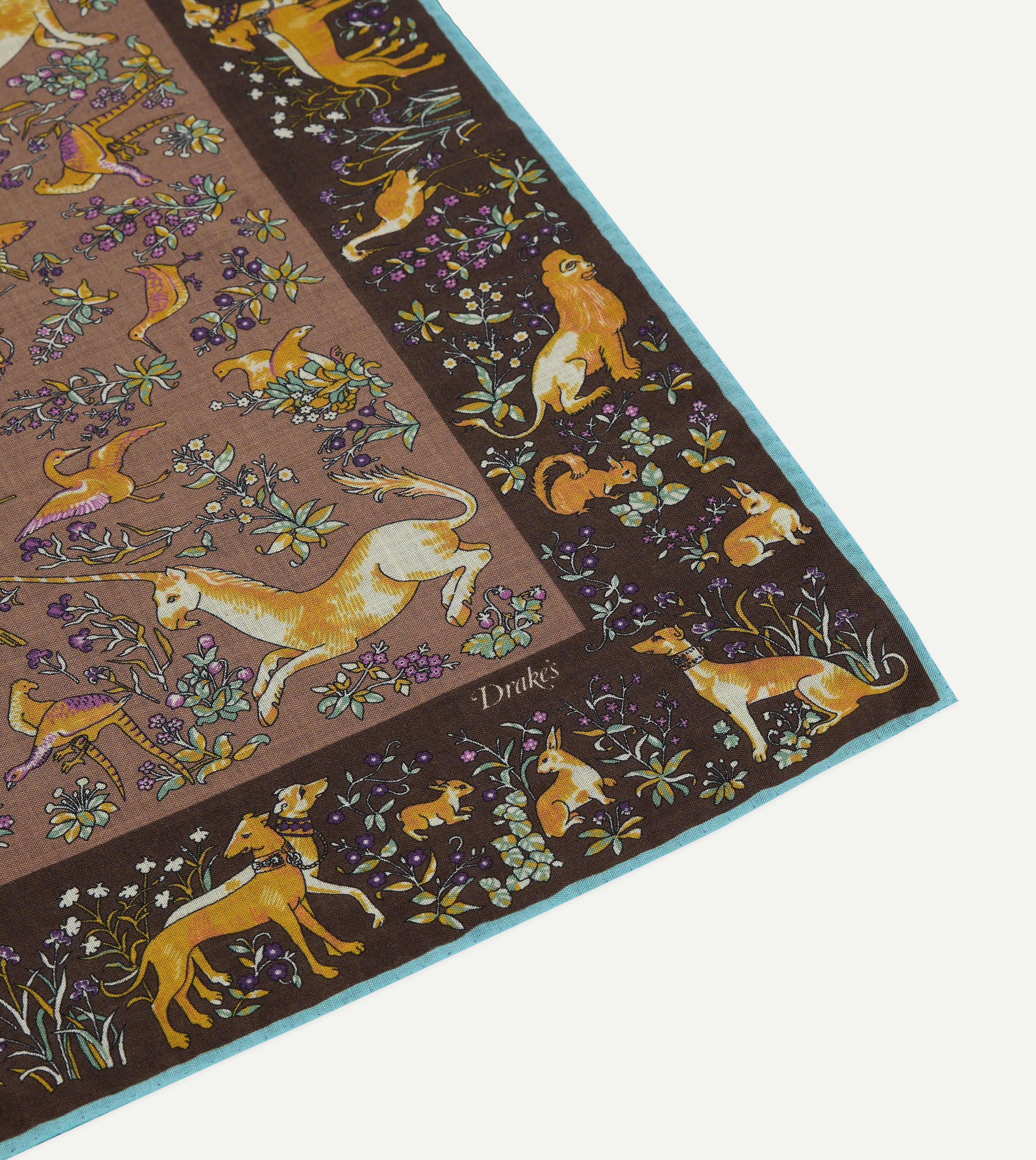 Brown Unicorn Tapestry Print Wool-Silk Bandana