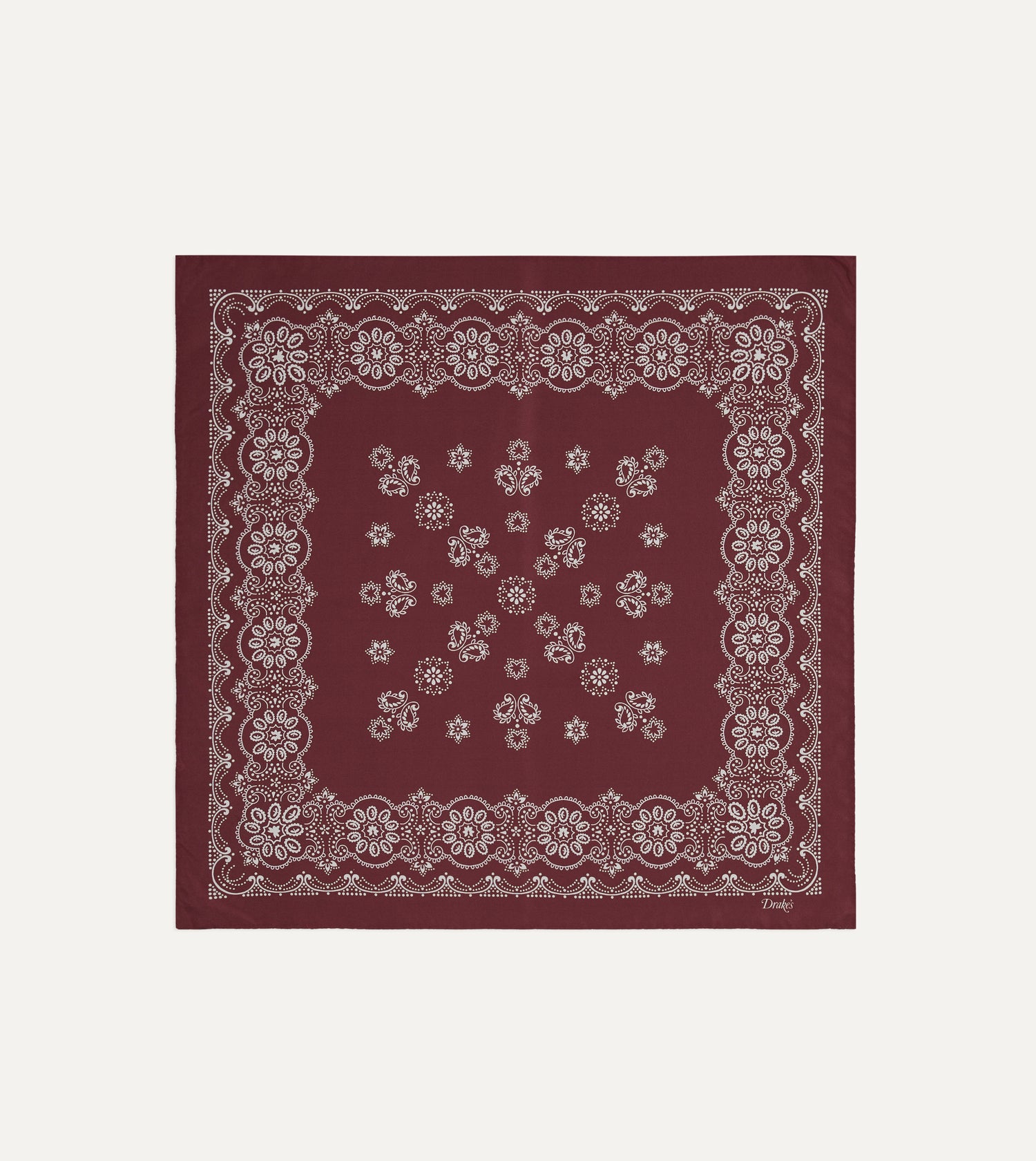 Burgundy Traditional Print Silk Bandana