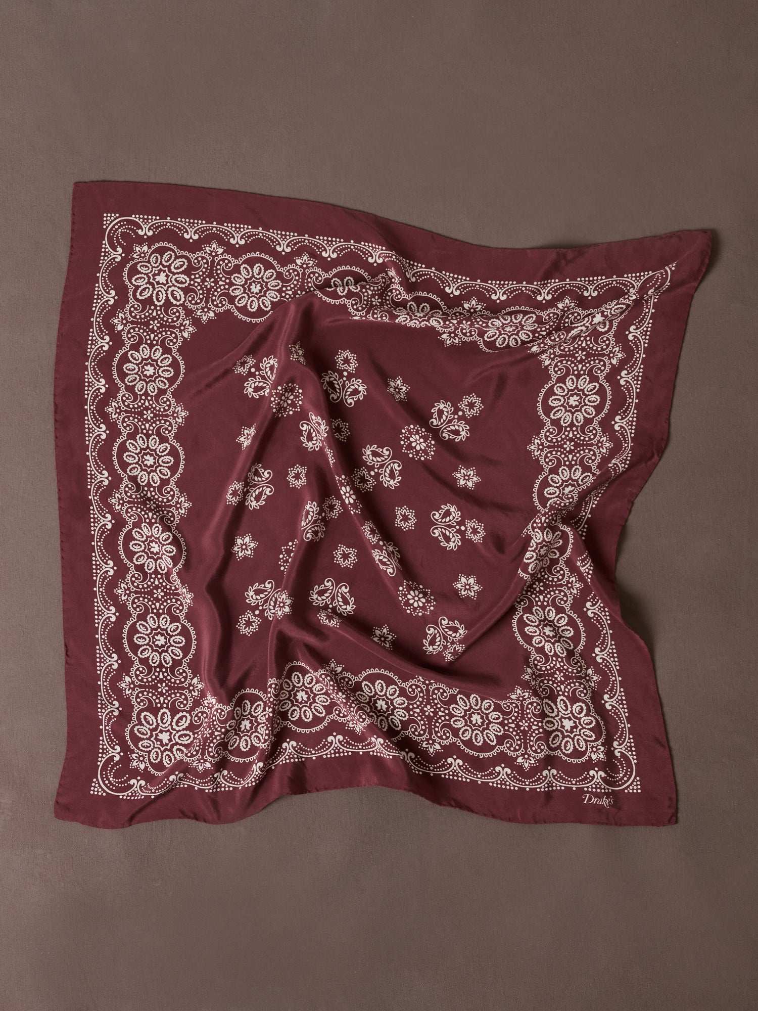 Burgundy Traditional Print Silk Bandana