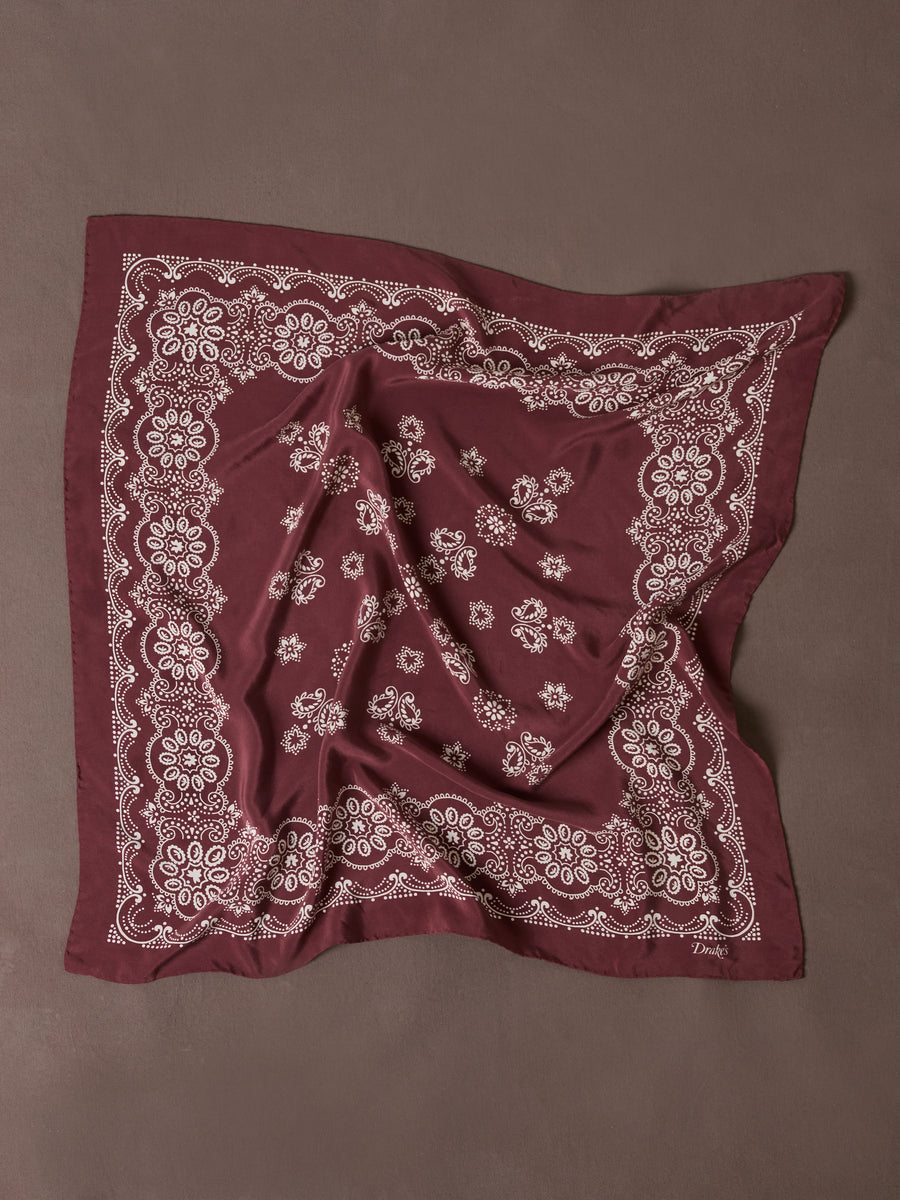 Burgundy Traditional Print Silk Bandana