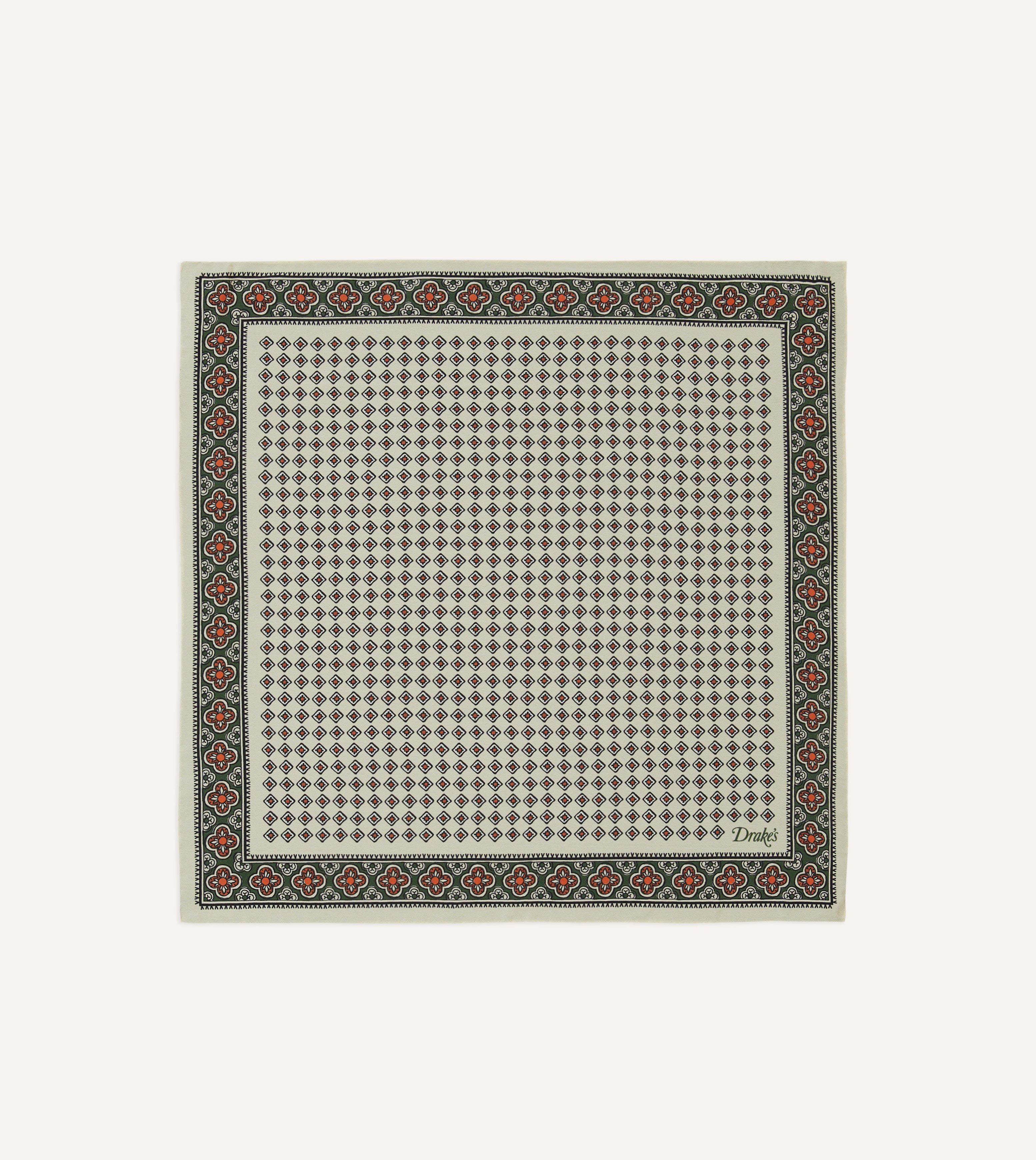 Ecru Vintage Tile Print Silk Pocket Square