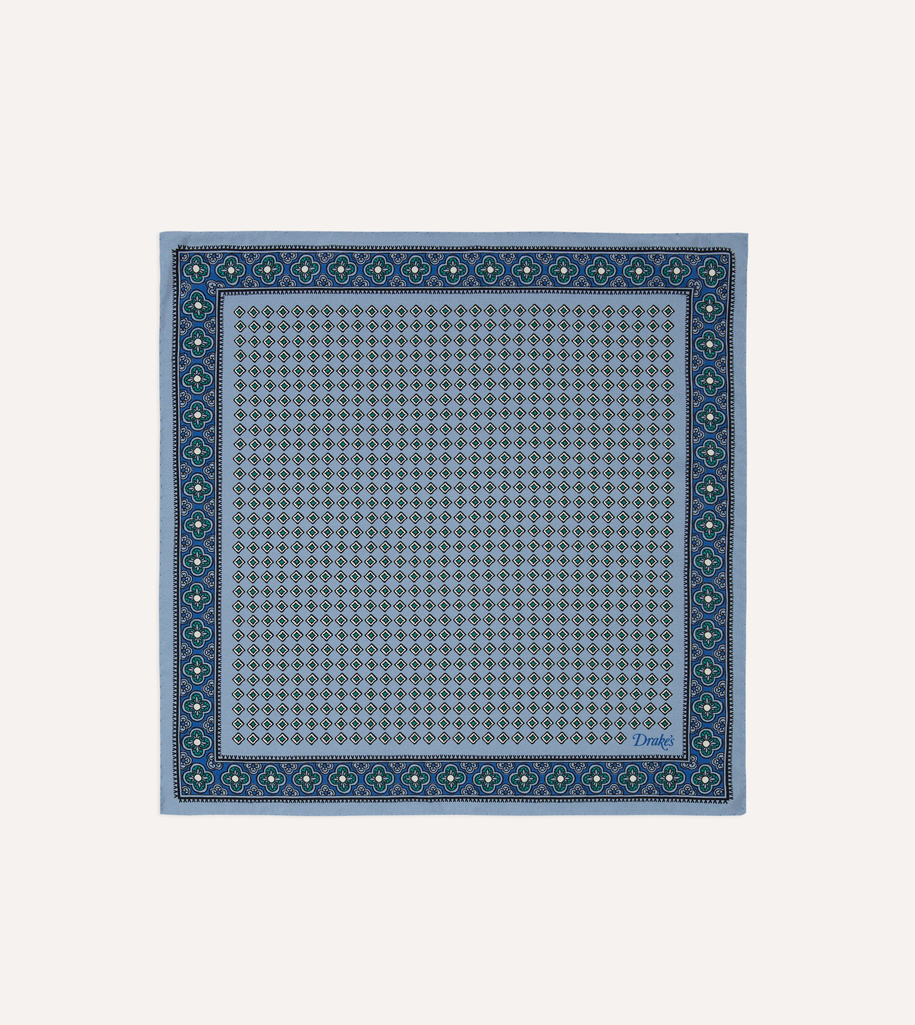 Blue Vintage Tile Print Silk Pocket Square