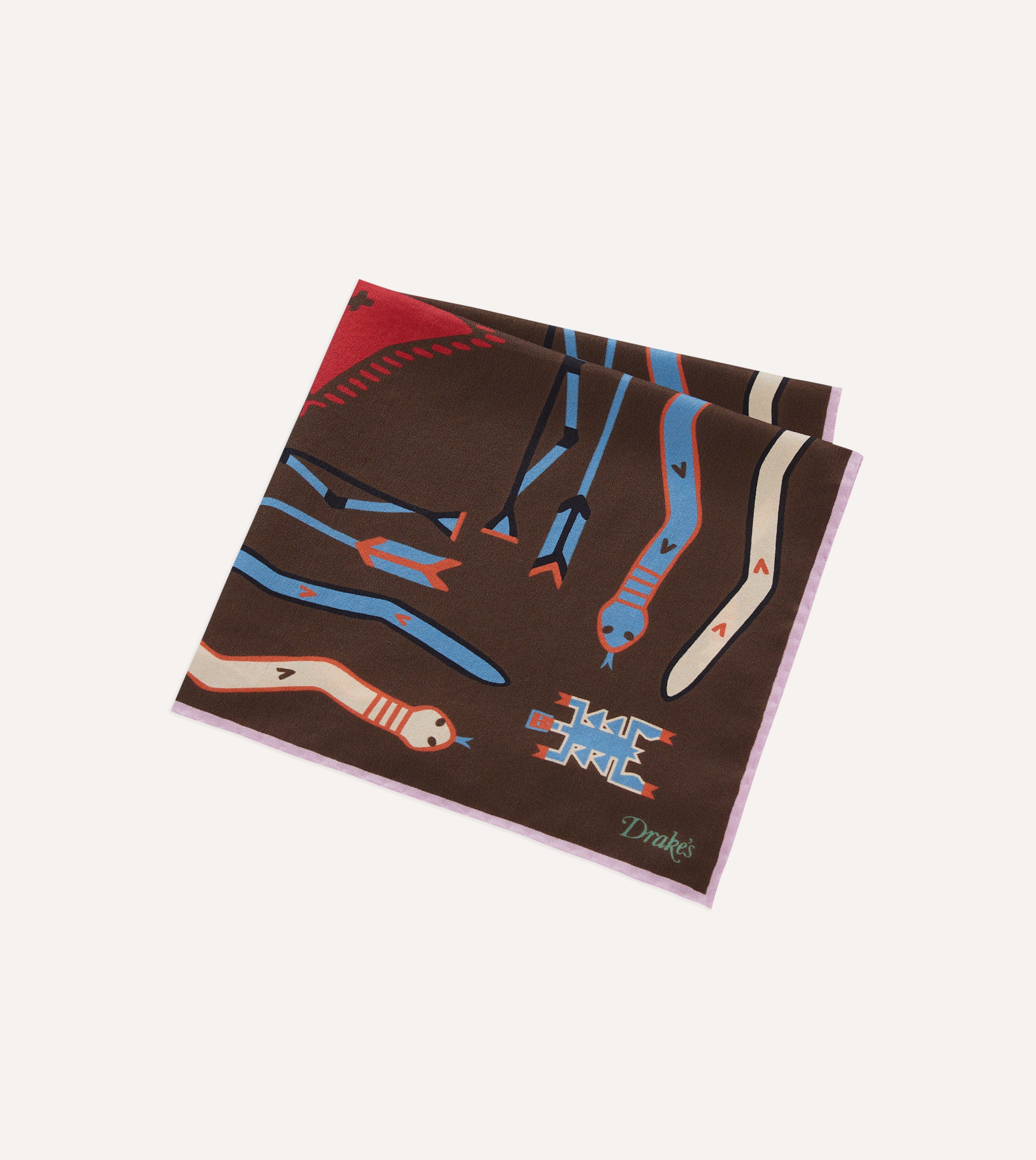 Brown and Pink Tribal Print Silk Pocket Square