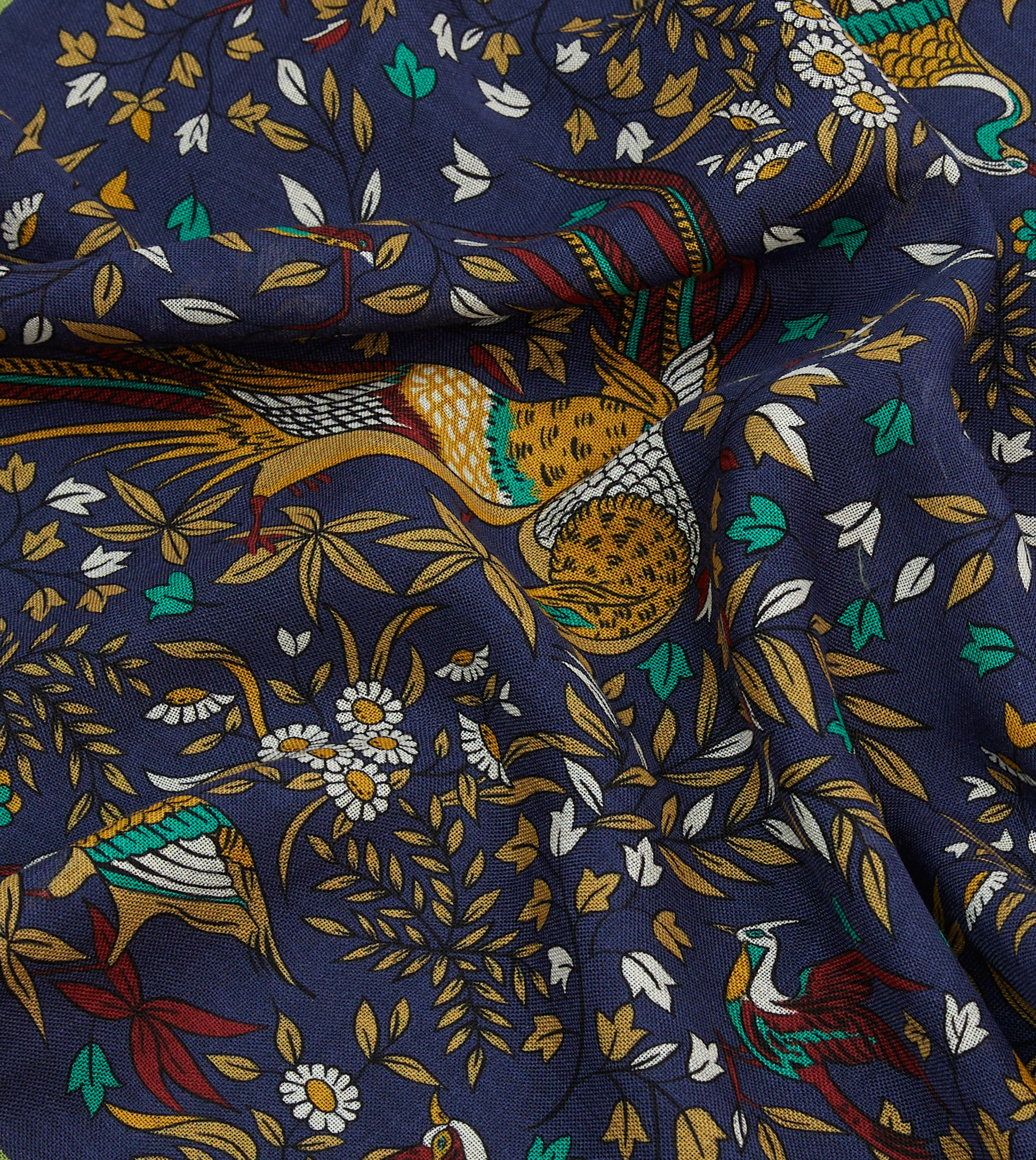Navy Birds of Paradise Print Wool-Silk Pocket Square – Drakes US