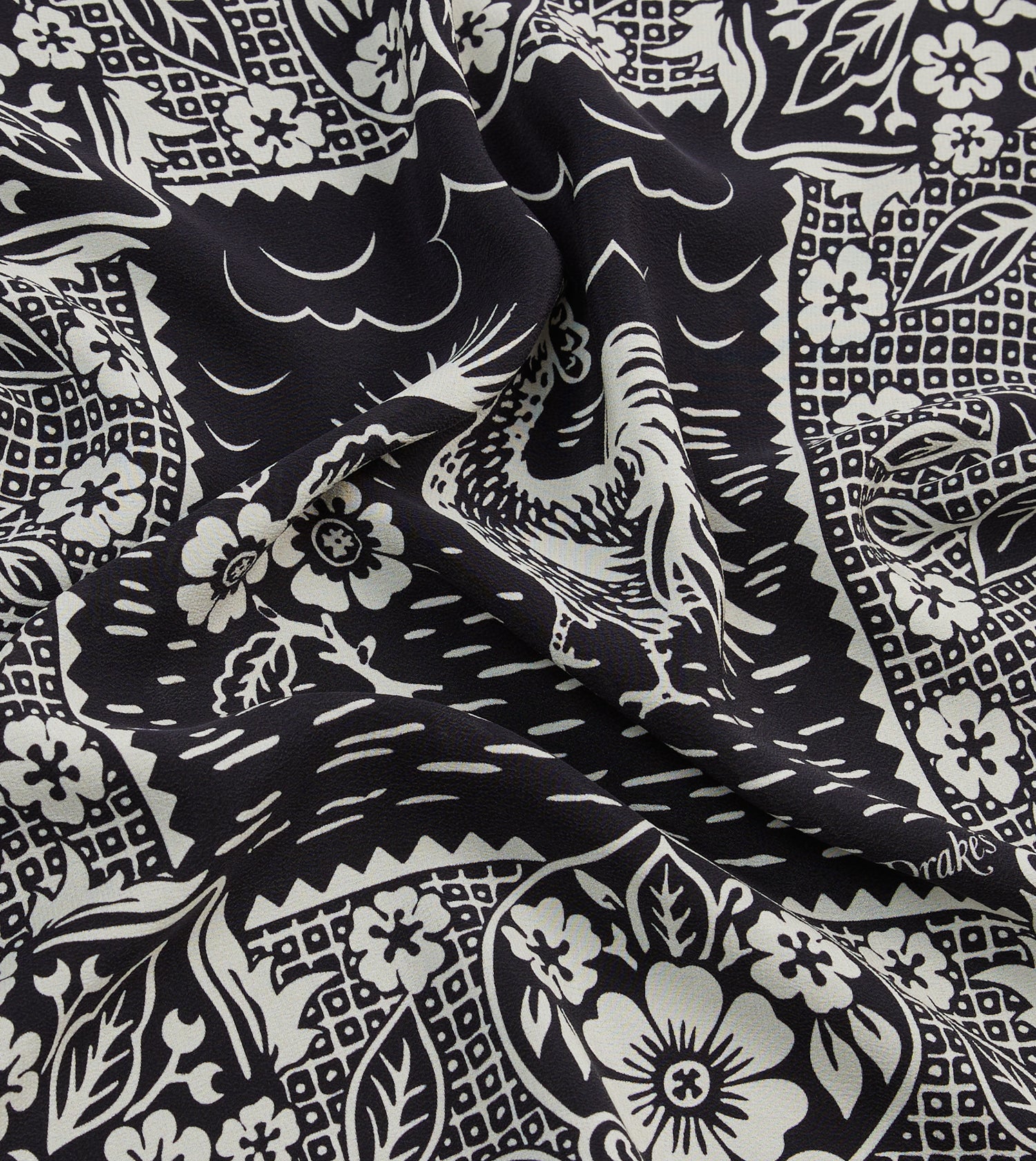 Navy Cockerel Print Silk Pocket Square