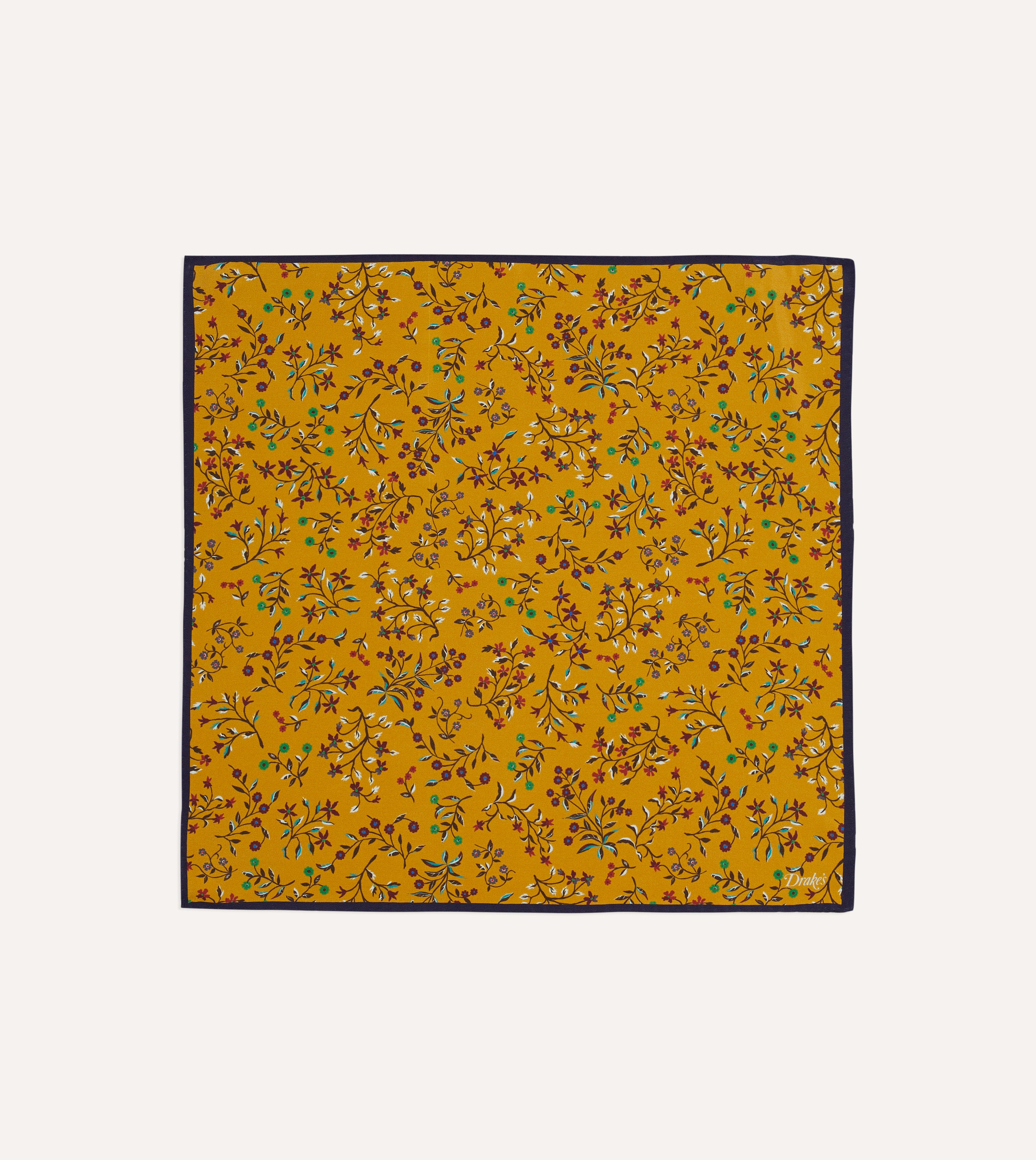 Yellow Floral Print Silk Pocket Square