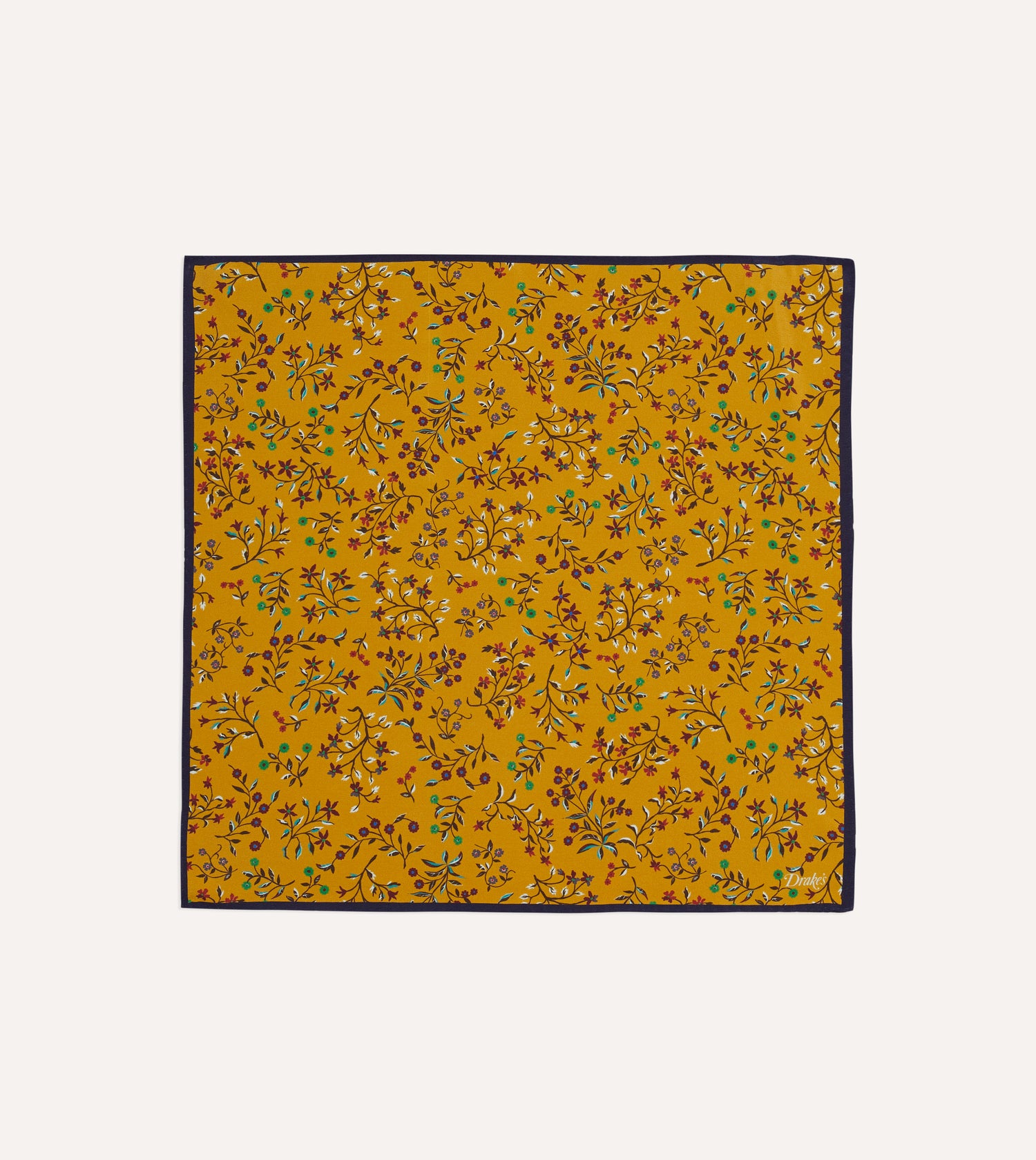 Yellow Floral Print Silk Pocket Square
