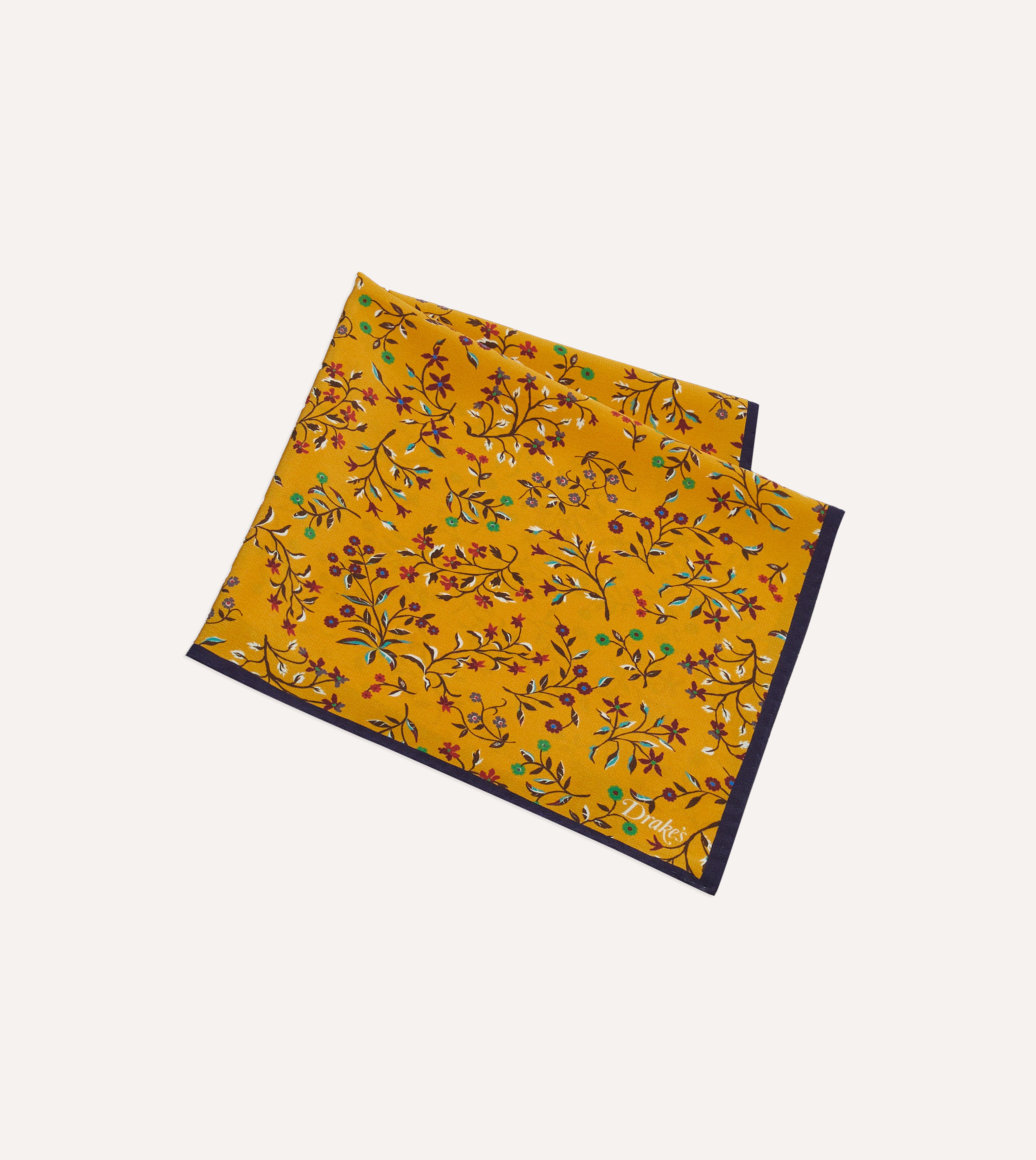 Yellow Floral Print Silk Pocket Square