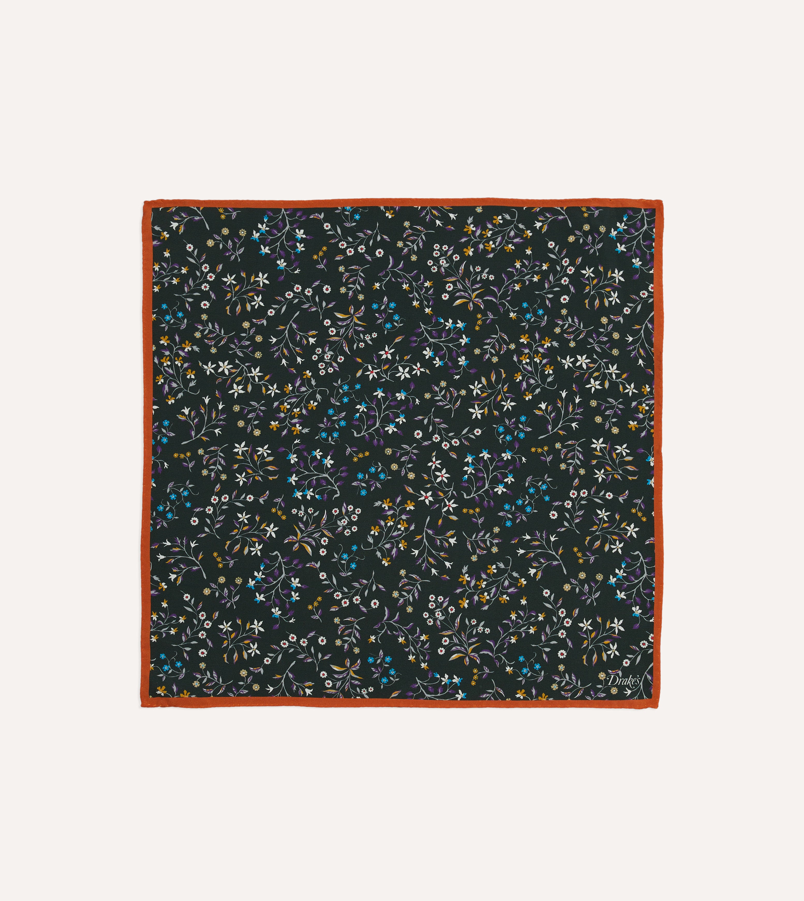 Green Floral Print Silk Pocket Square