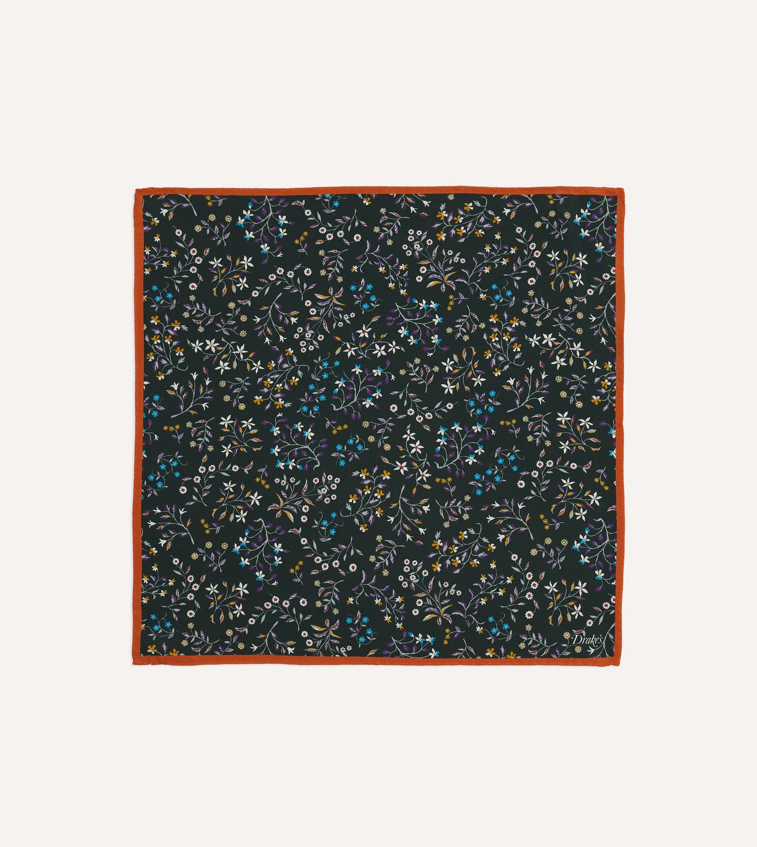 Green Floral Print Silk Pocket Square