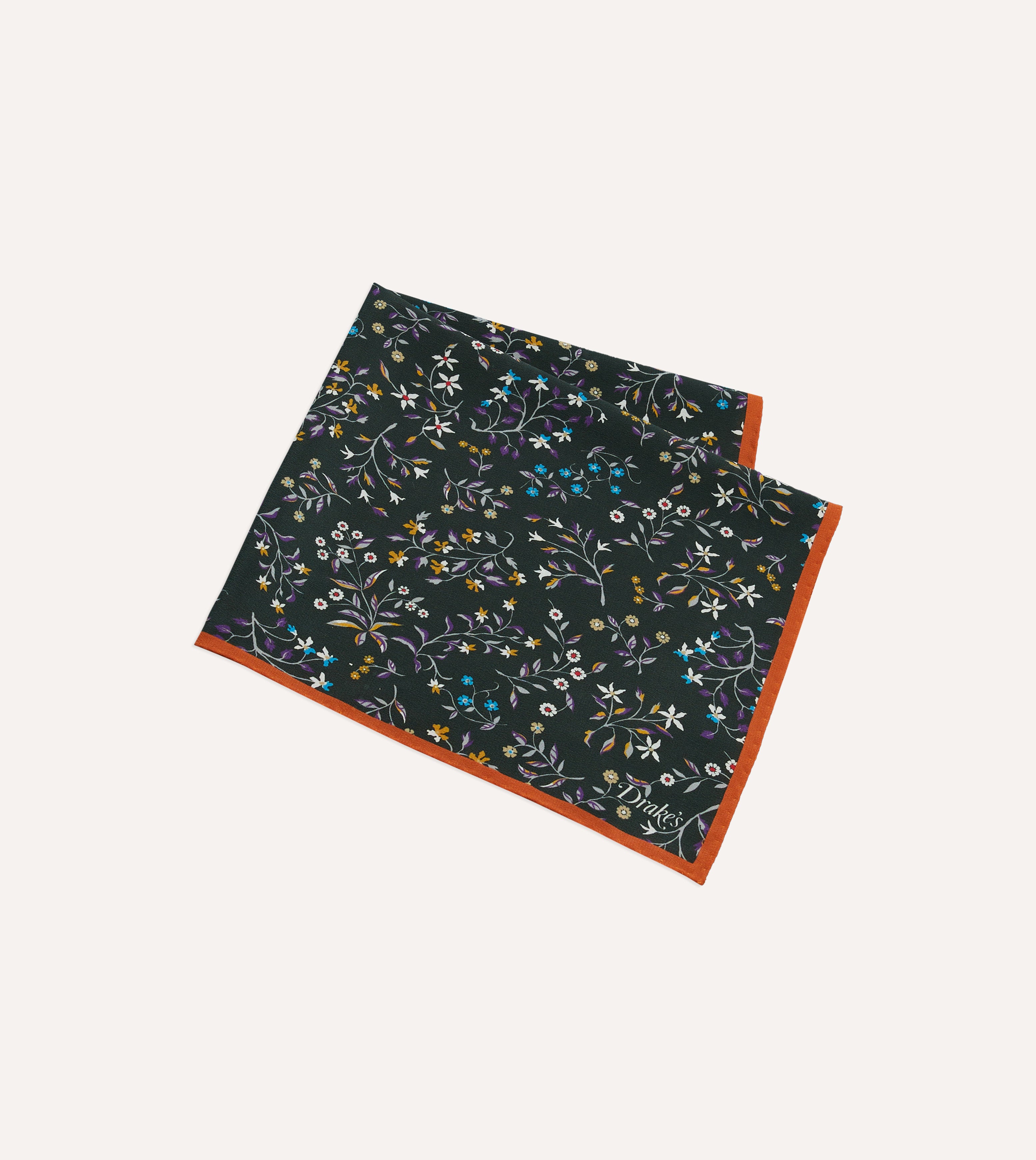 Green Floral Print Silk Pocket Square