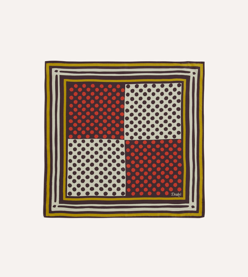 Red Polka Dot Print Silk Pocket Square