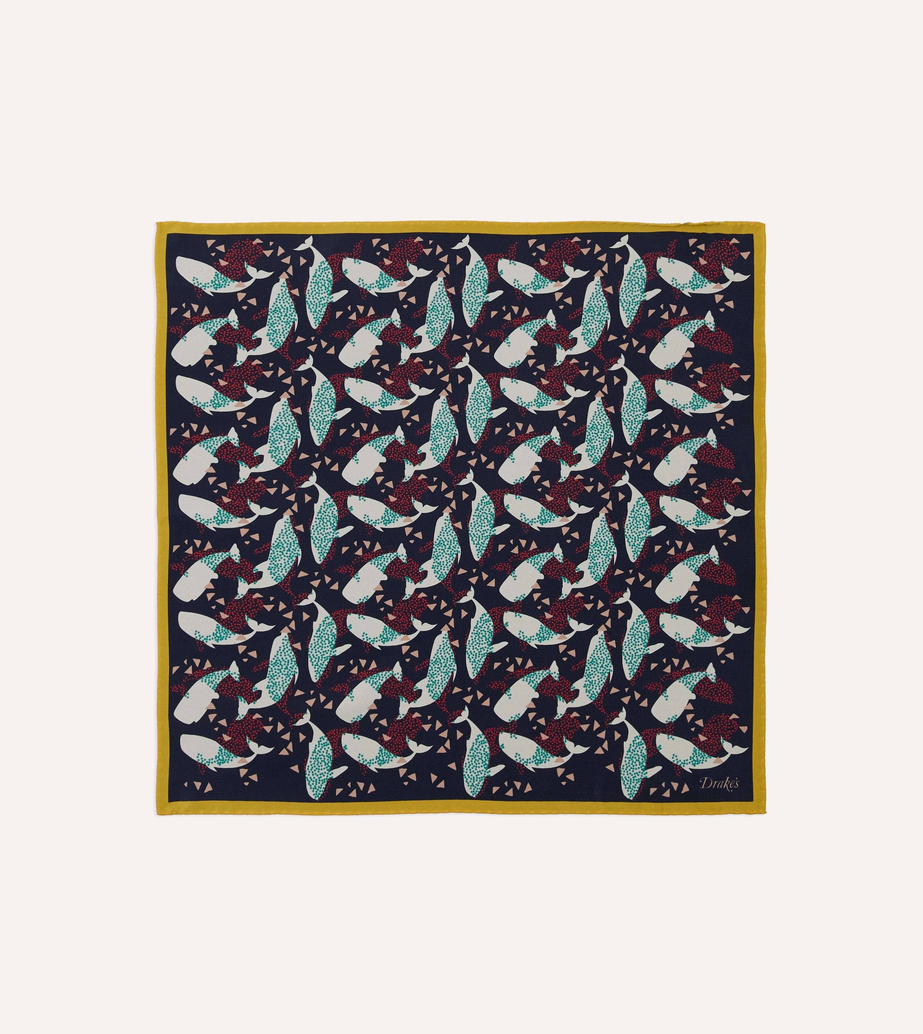 Navy Whale Print Silk Pocket Square