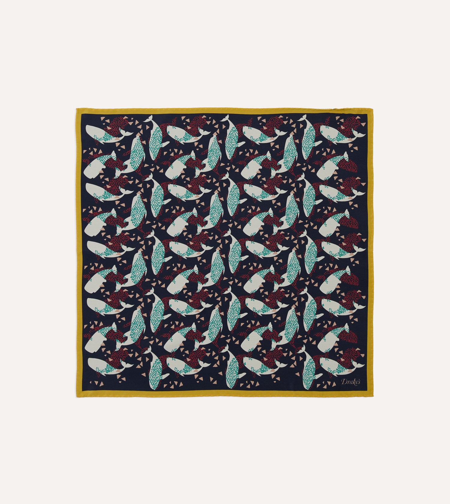 Navy Whale Print Silk Pocket Square