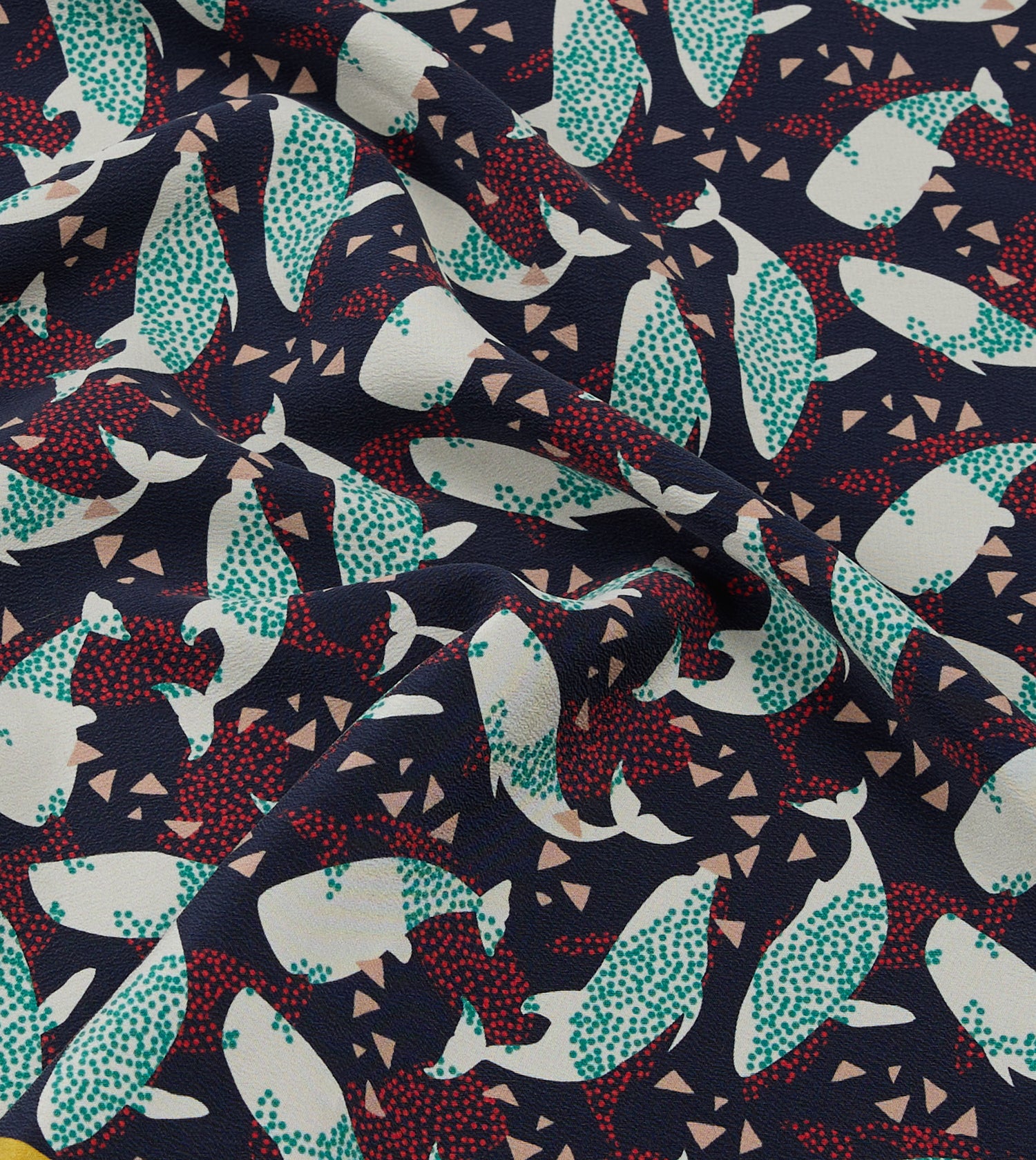 Navy Whale Print Silk Pocket Square